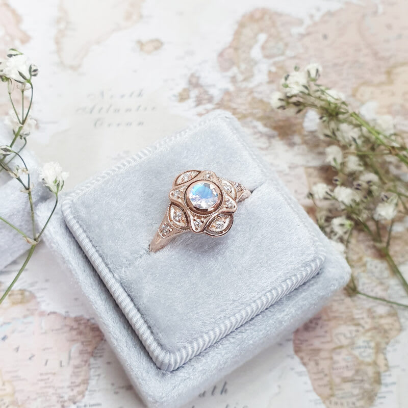 Moonstone and diamond art deco inspired  ring — 4