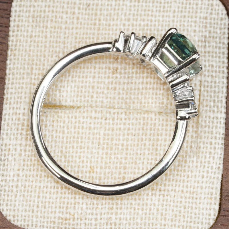 Art deco teal sapphire and lab grown diamond ring — 3