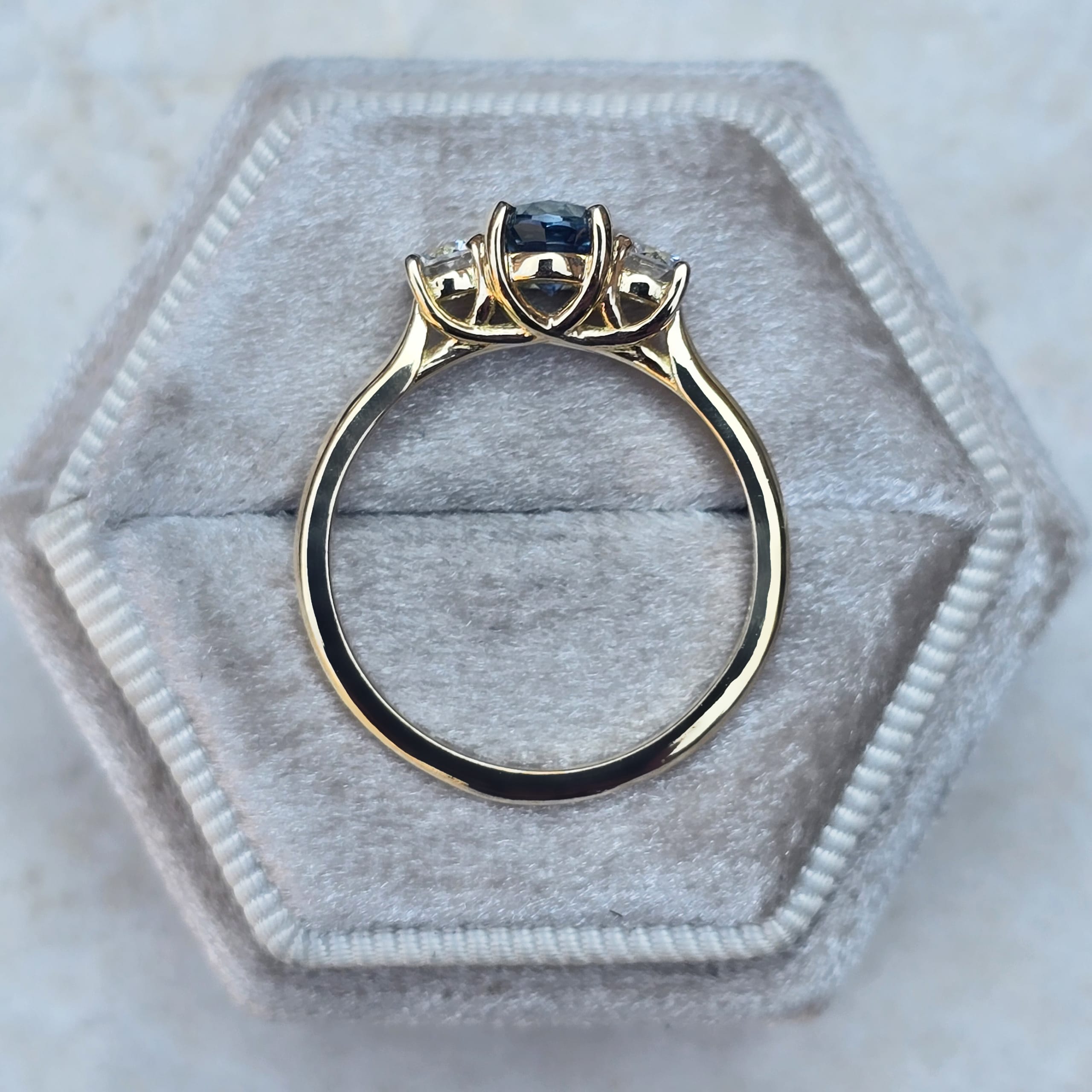 Ocean teal sapphire and diamond ring — 3