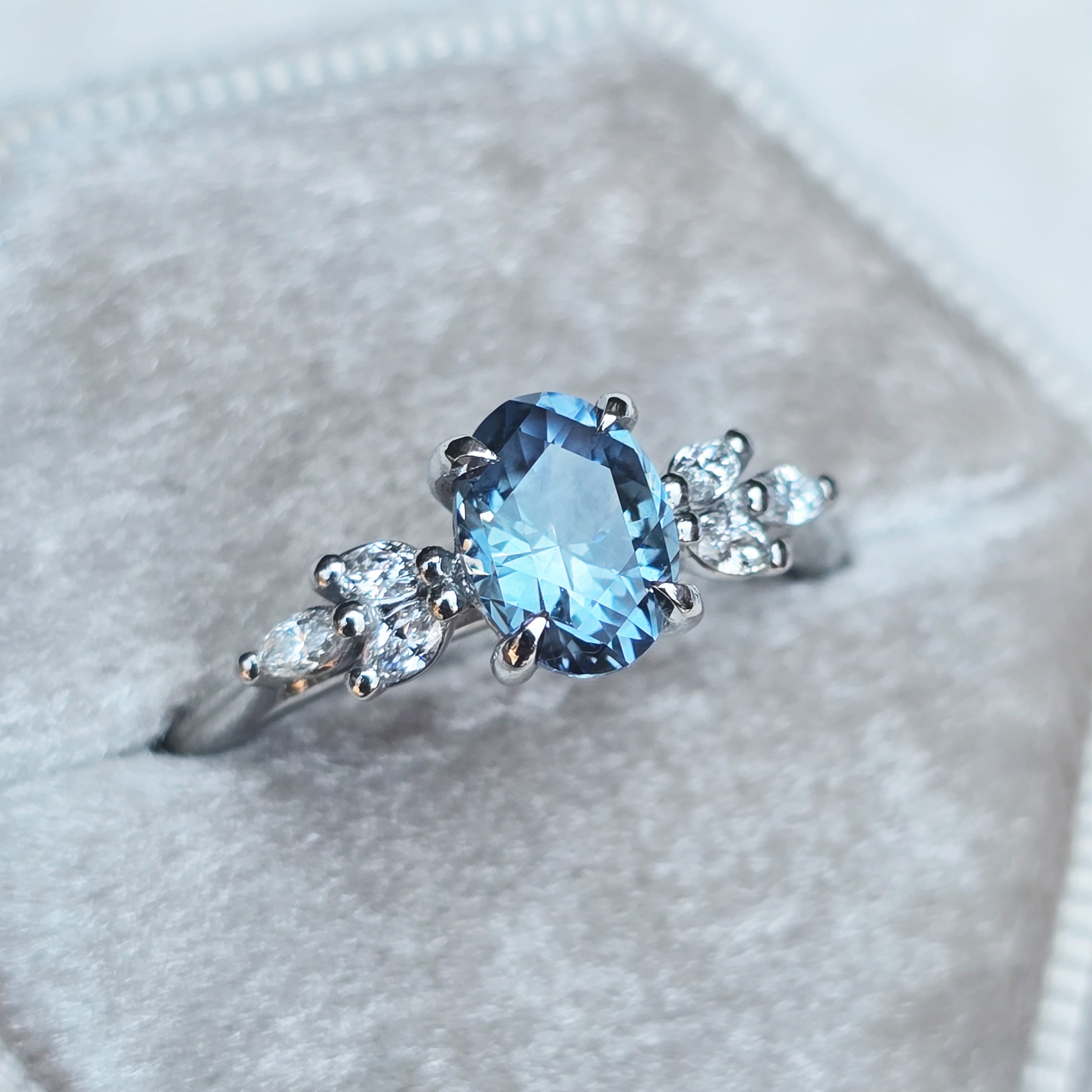 Precision icy blue sapphire and diamond ring — 2