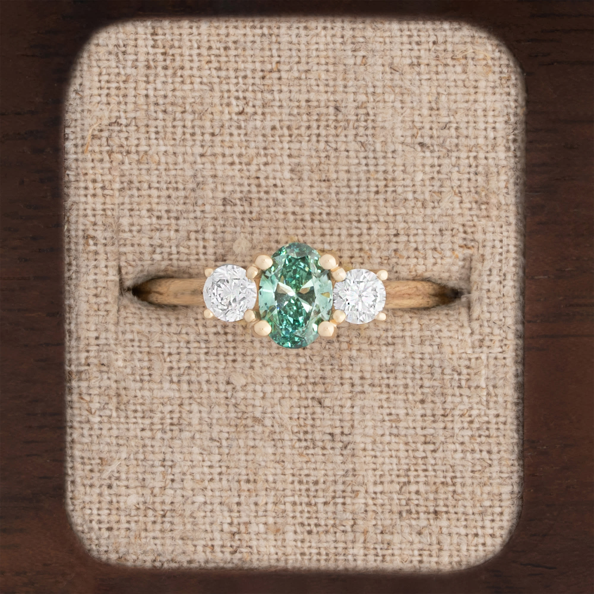 'Trinity' Teal green diamond trilogy ring