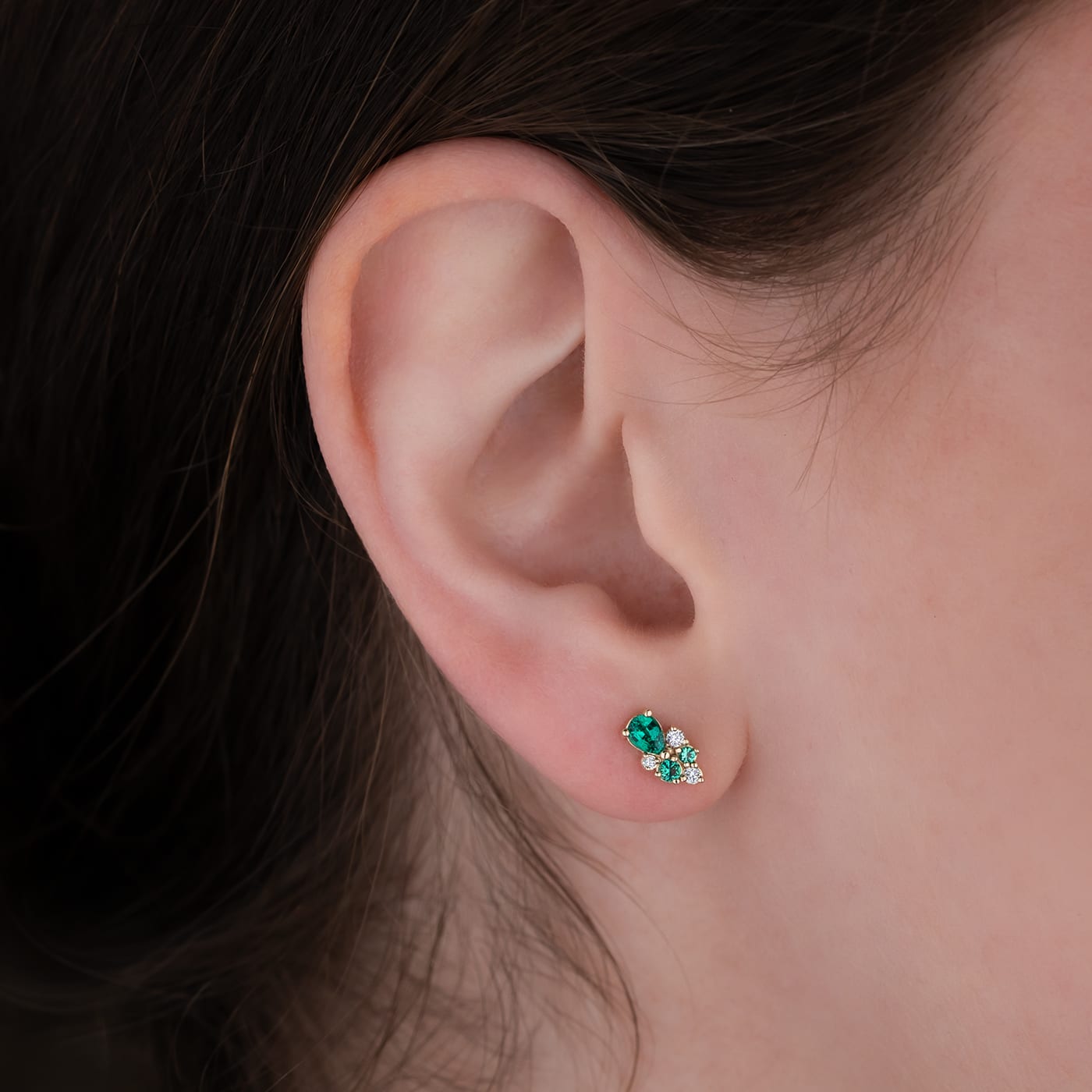  Lab-Grown Emerald and Lab Grown Diamond Cluster Earrings — 3