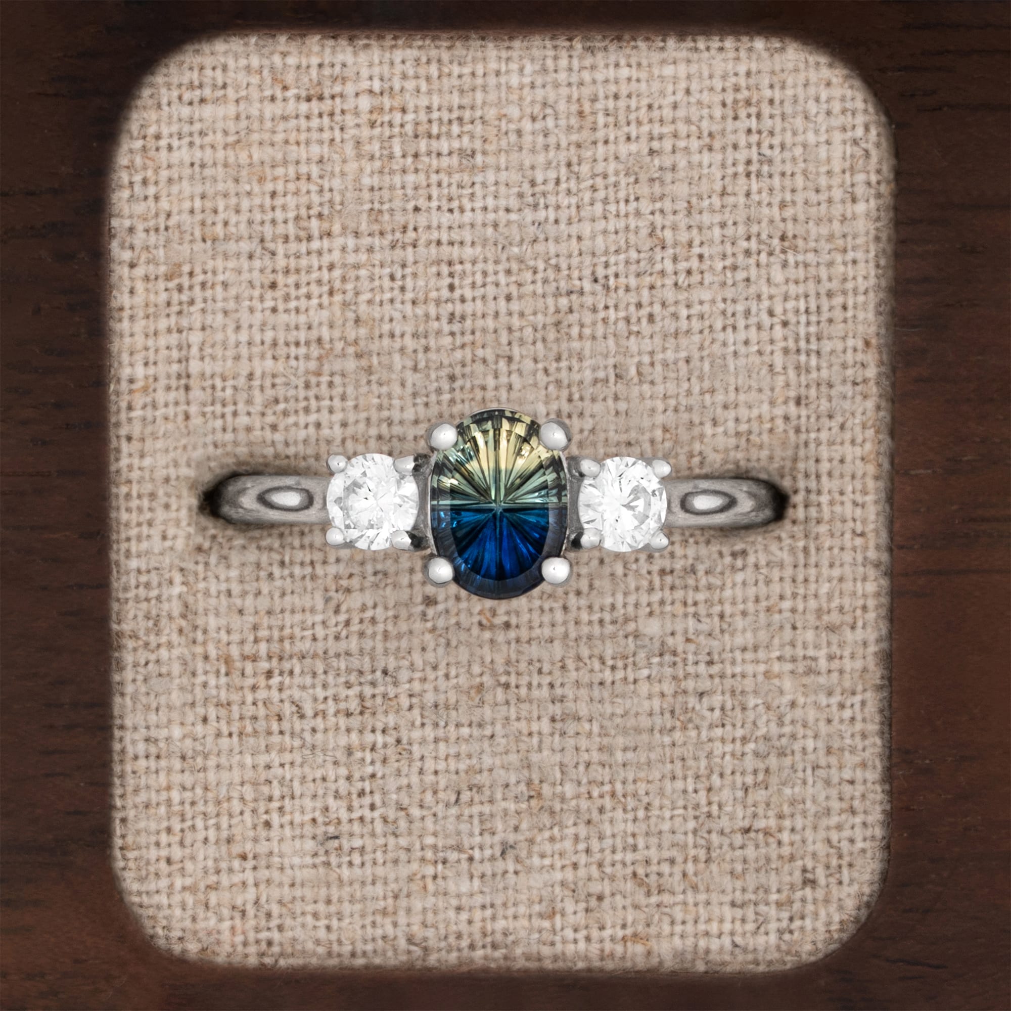 'Trinity' Starbrite parti sapphire and diamond ring