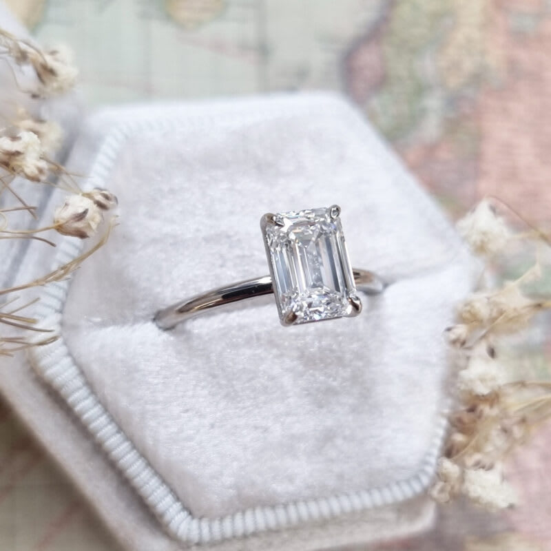 Emerald cut lab grown diamond solitaire ring in platinum — 3