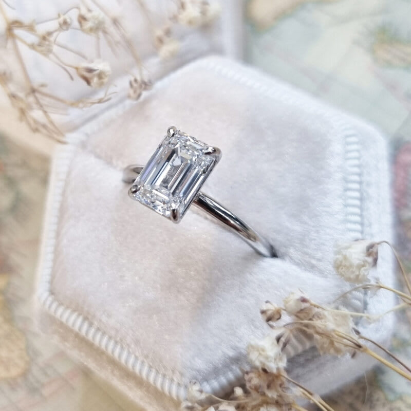 Emerald cut lab grown diamond solitaire ring in platinum — 4