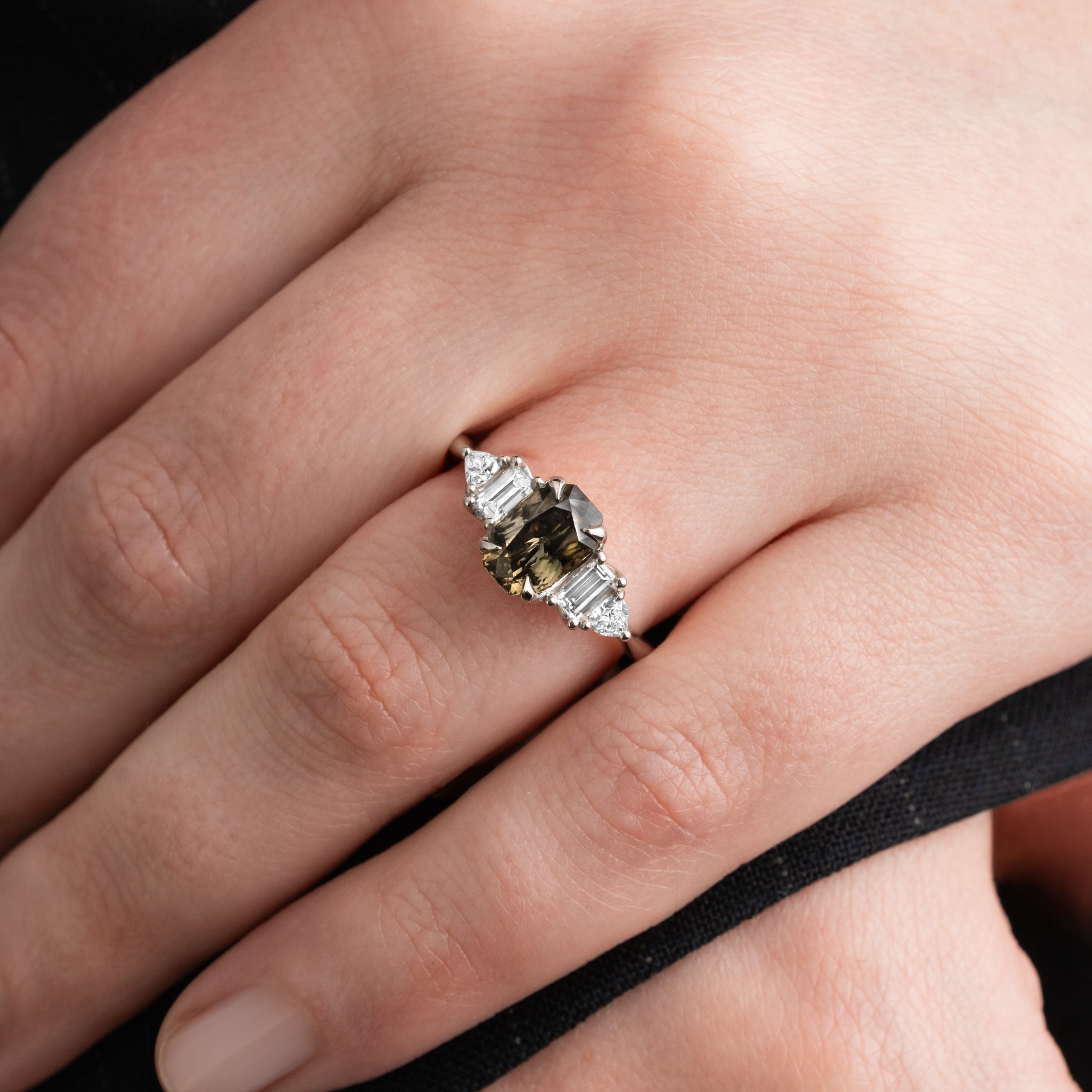 'Starlight' olive green sapphire and diamond ring — 4