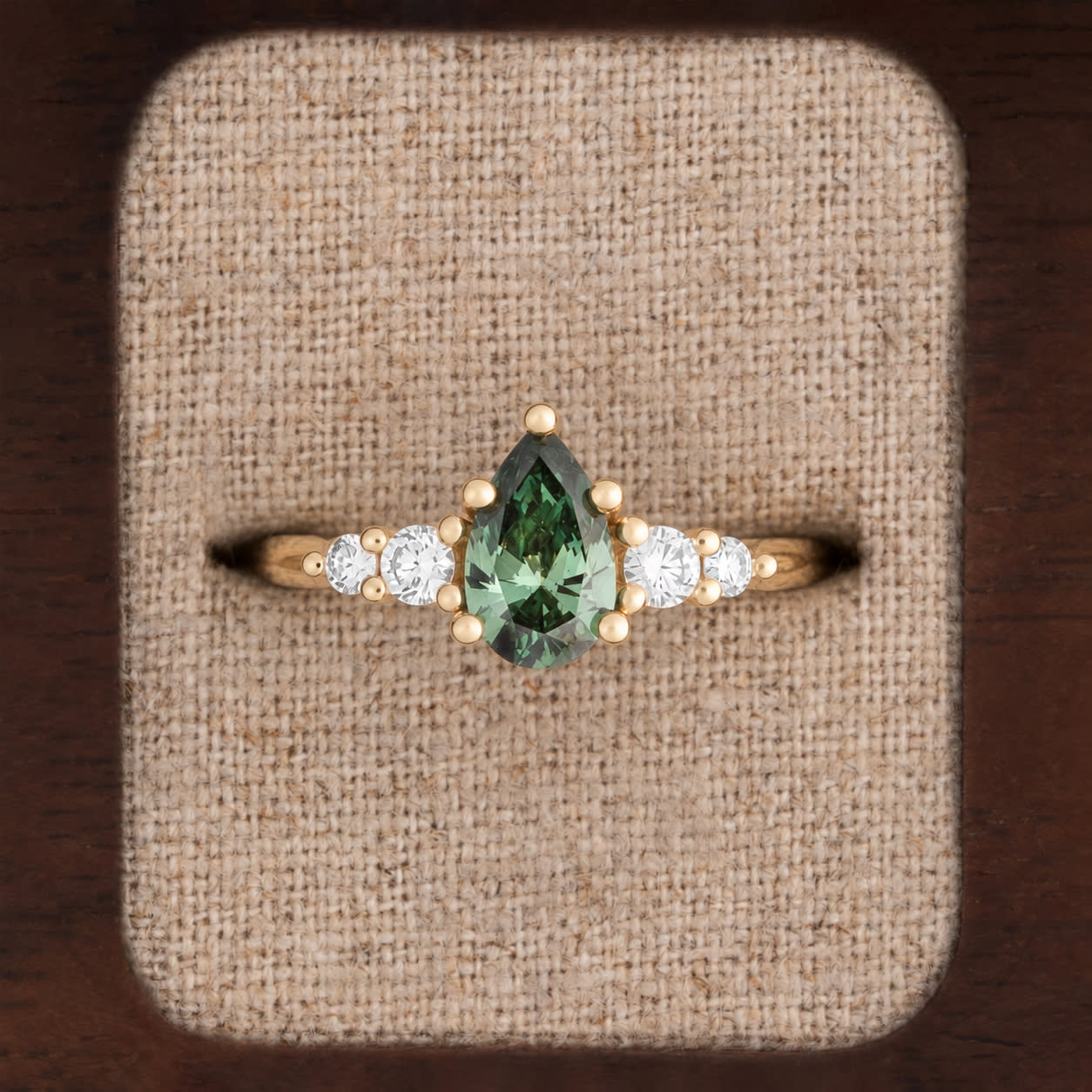 'The Quintet' – Fancy green pear diamond ring