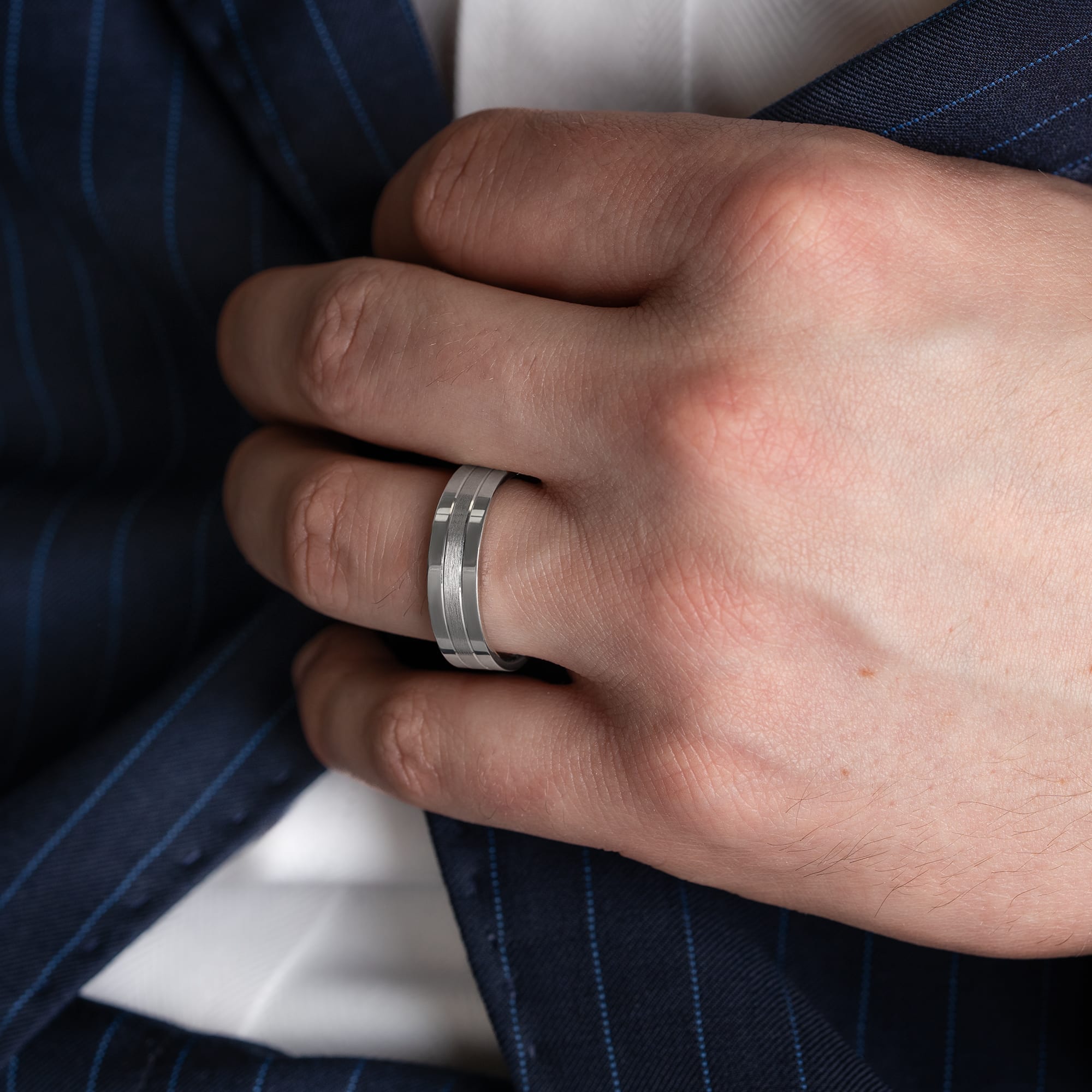 Diamond cut mixed finish wedding band — 1