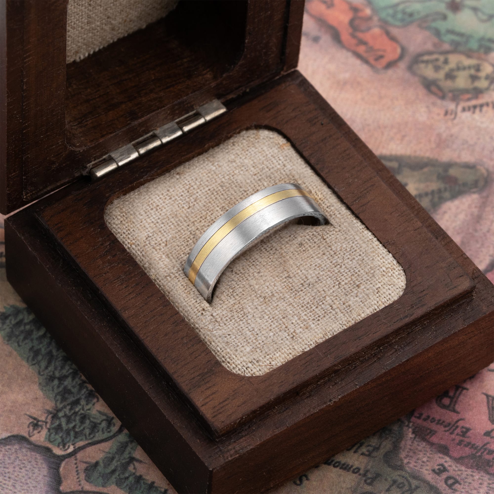 Two tone offset brushed wedding band — 3