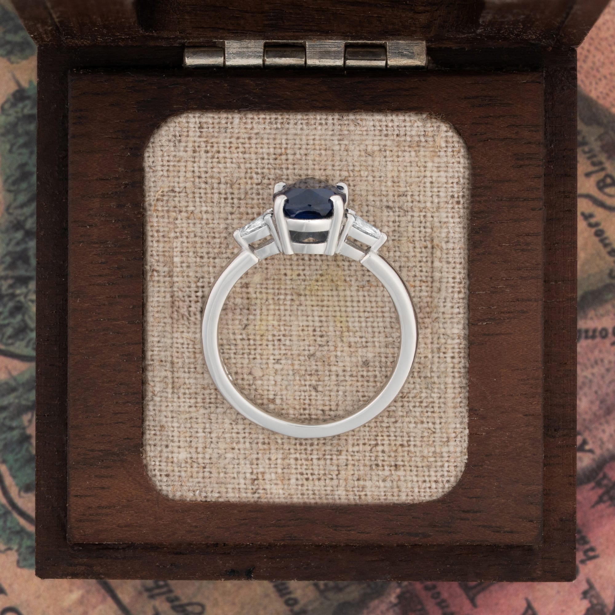 Royal Blue Pear Sapphire and Diamond Trilogy in Platinum — 4