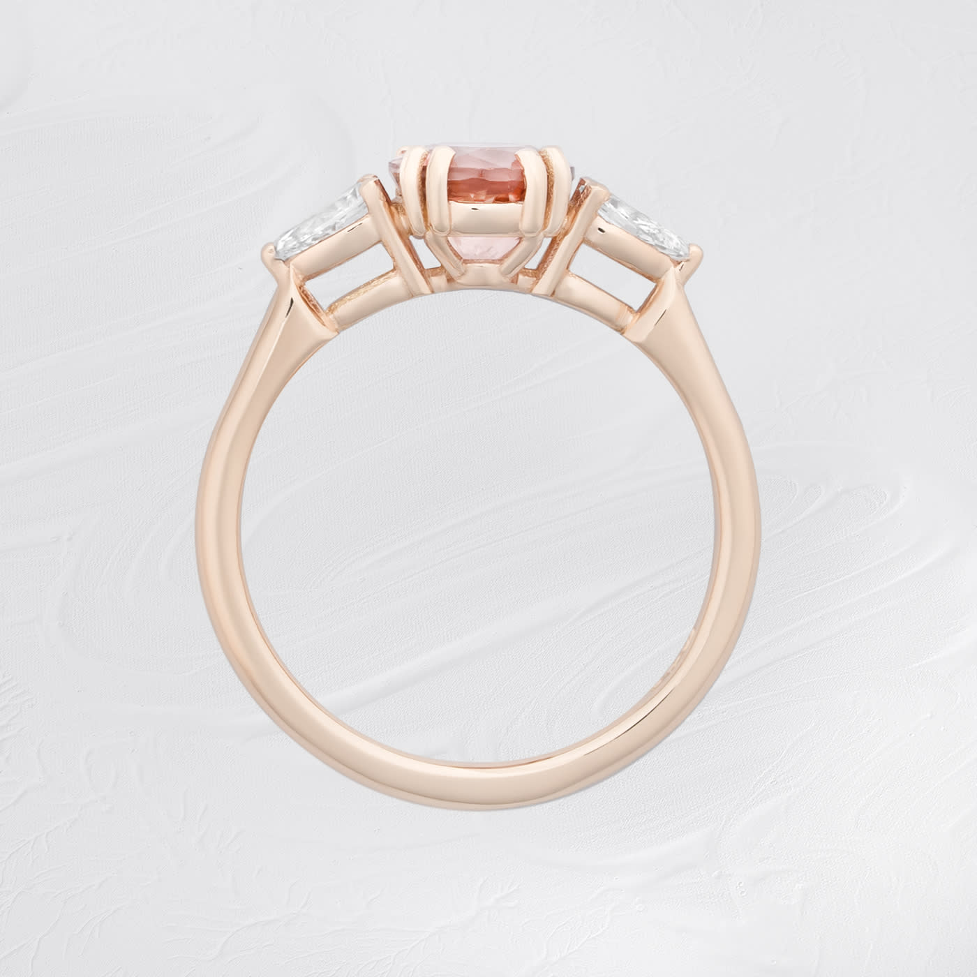 Peach tourmaline and pear diamond trilogy ring — 2