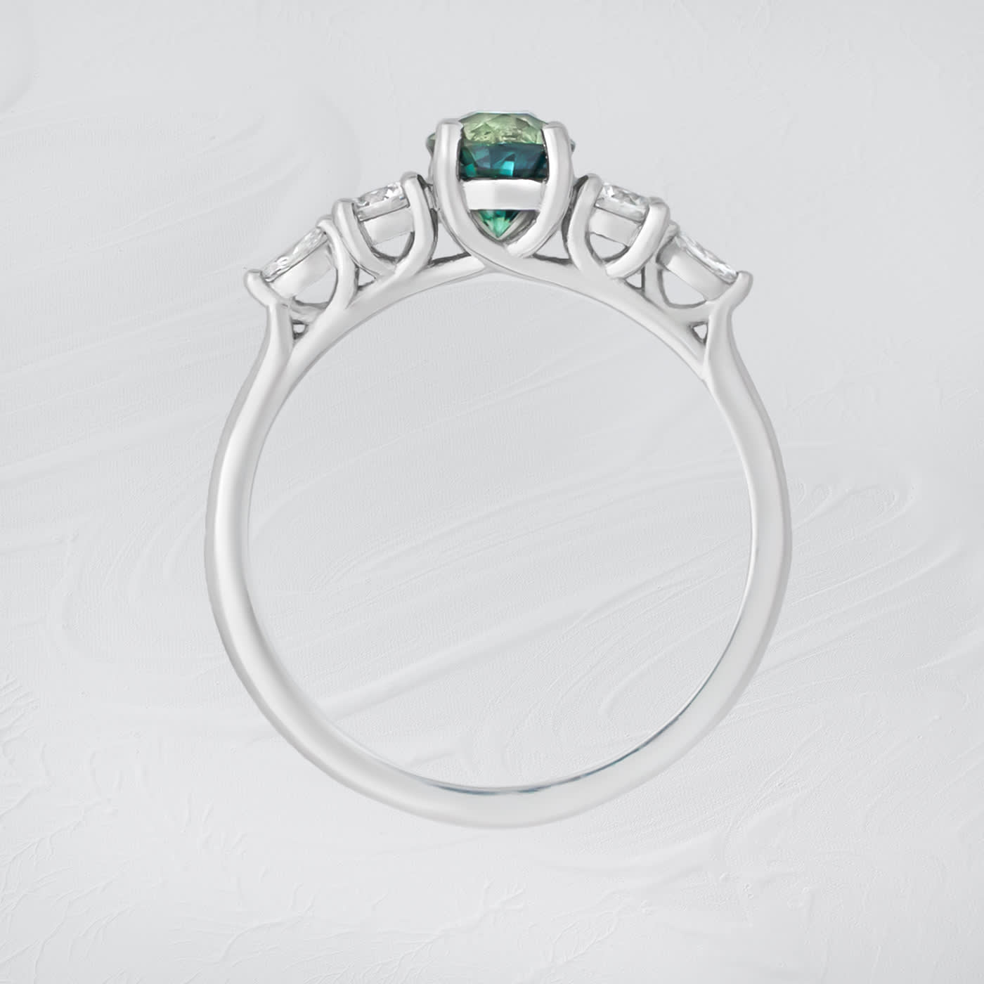 Oval teal sapphire and diamond ring — 3