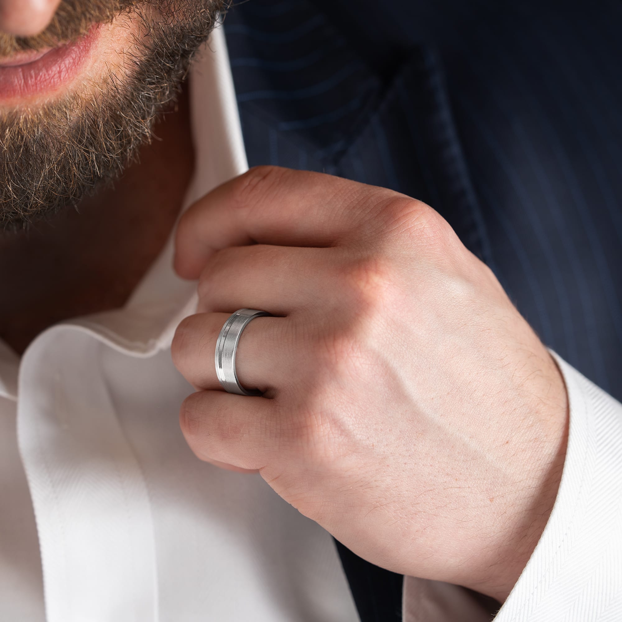 Diamond cut brushed wedding band — 1