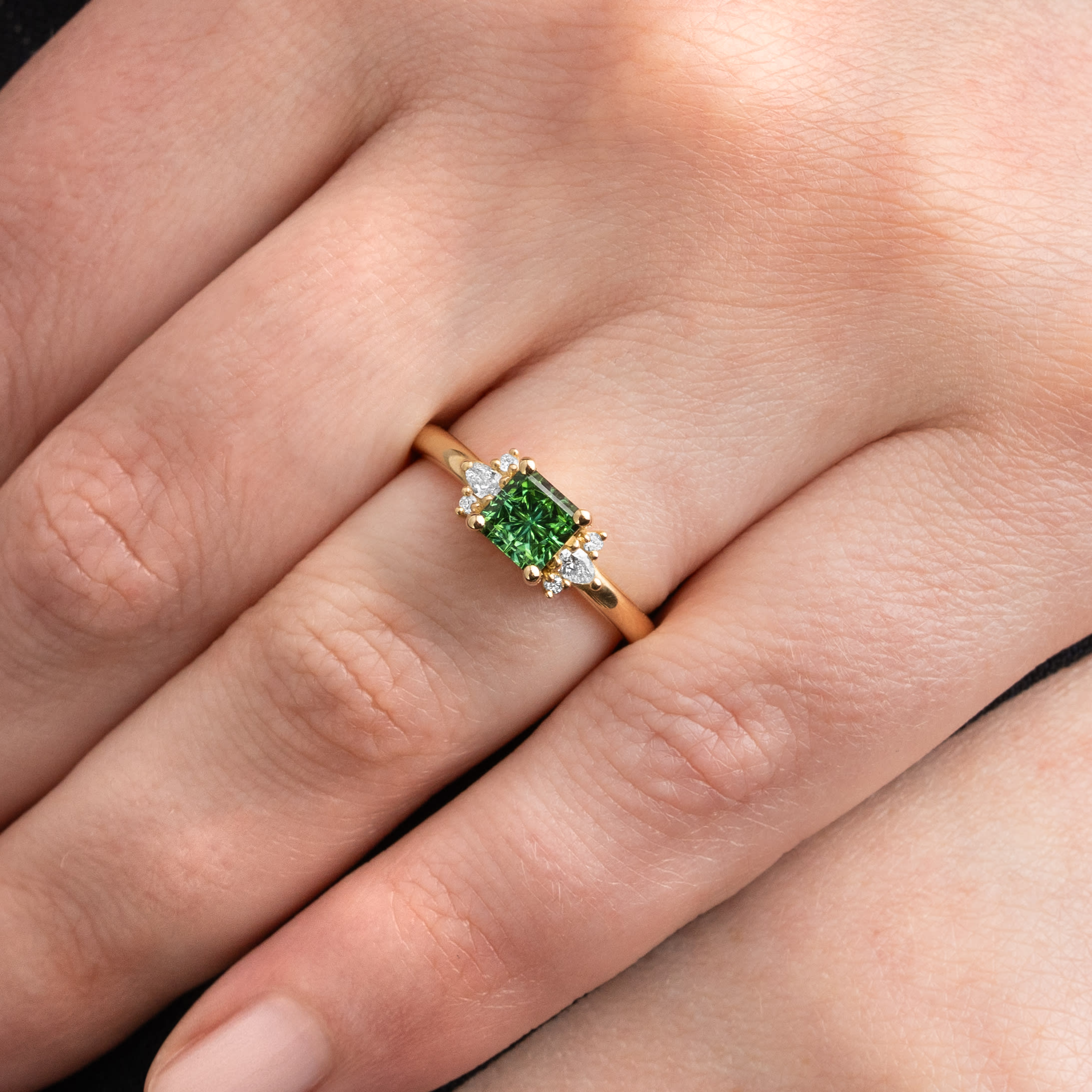 Starbrite green tourmaline and diamond ring - alternate view
