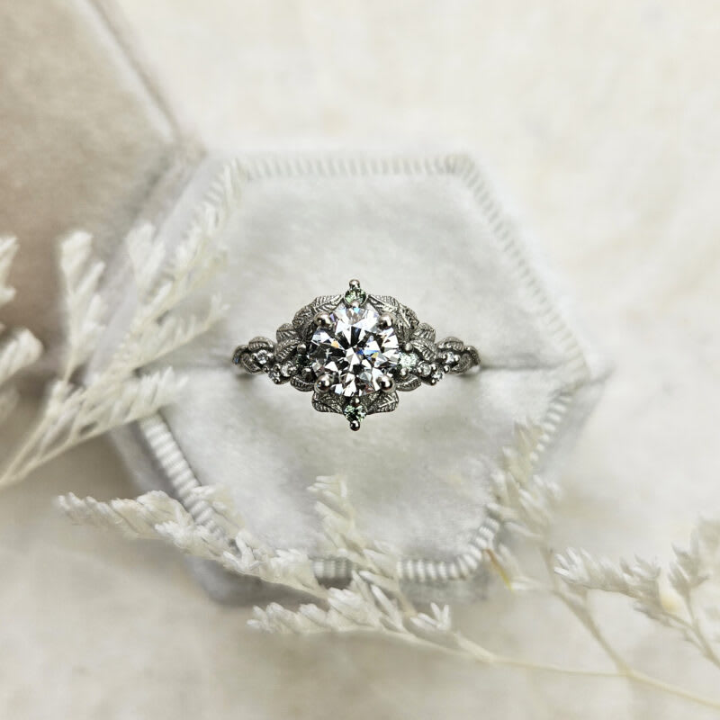 Nature inspired round lab grown diamond ring — 1