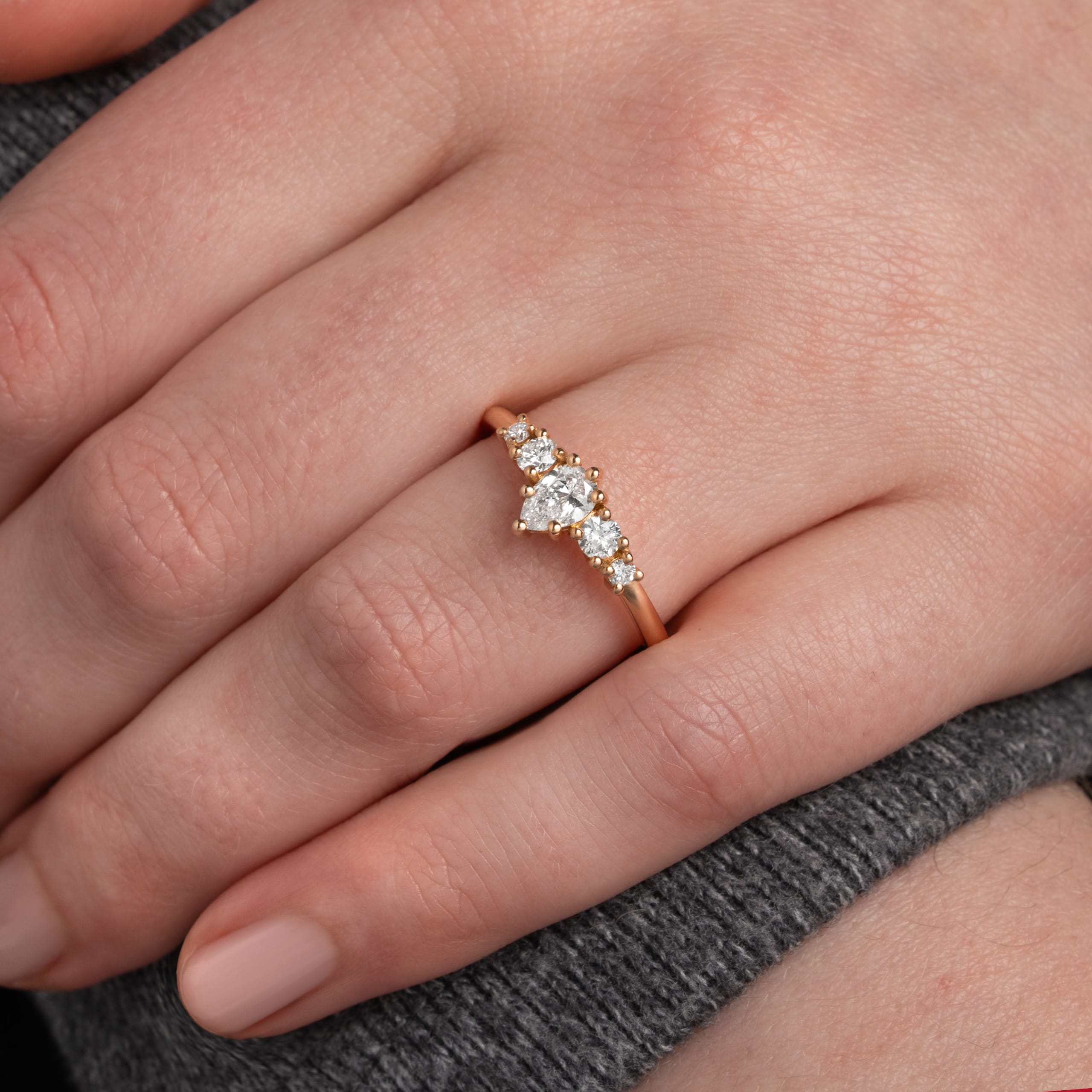 Pear lab grown diamond 5 stone ring — 6