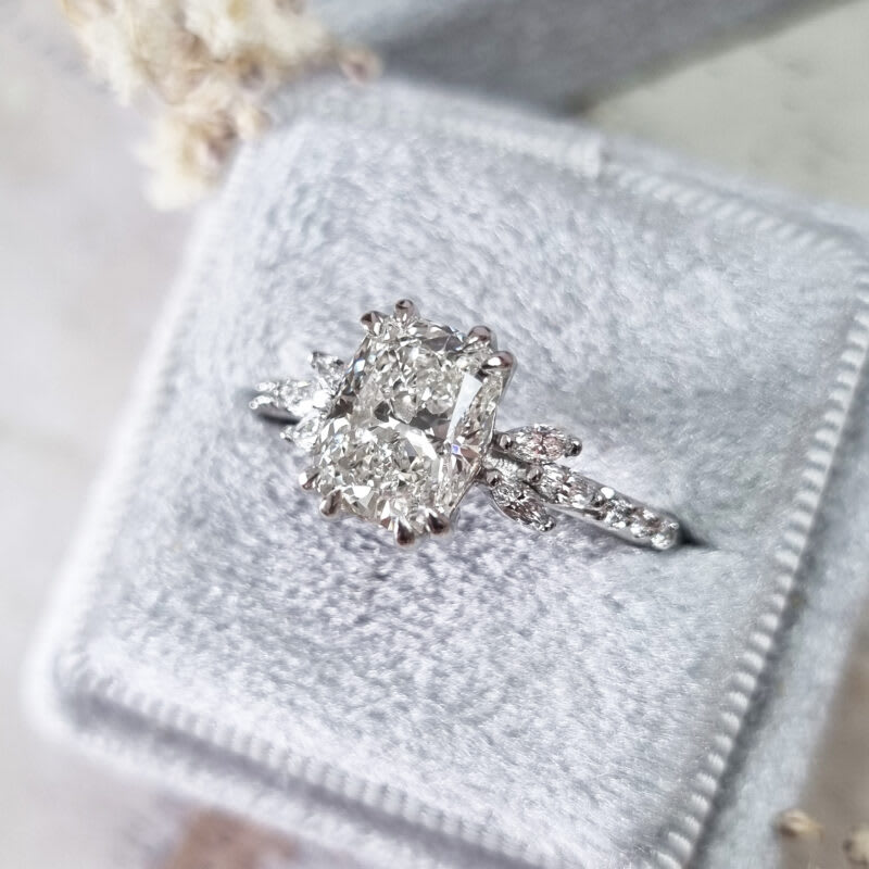 Cushion cut lab grown diamond floral engagement ring — 4