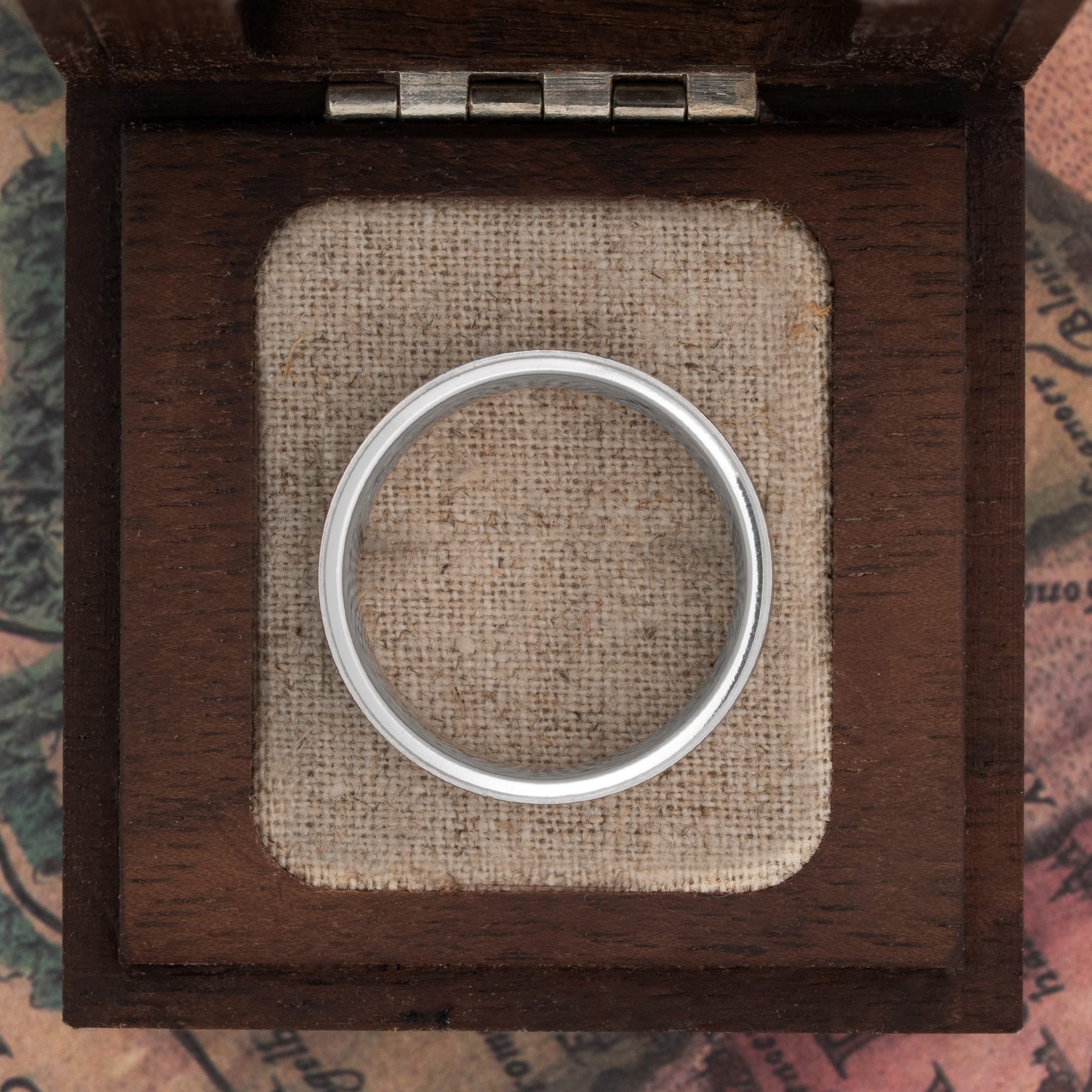 Beveled edge tramline wedding band  — 2