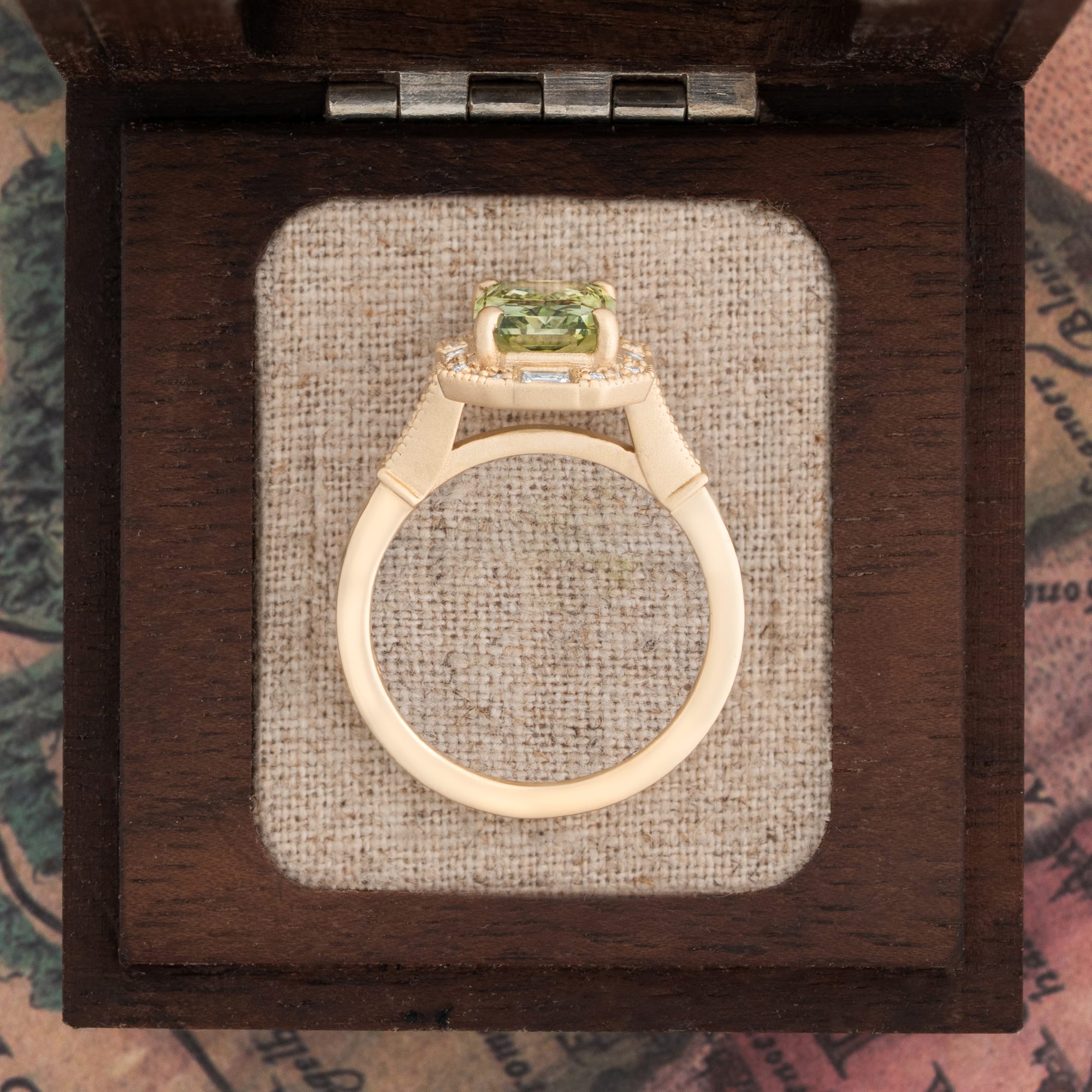 Antique inspired radiant green diamond ring — 3