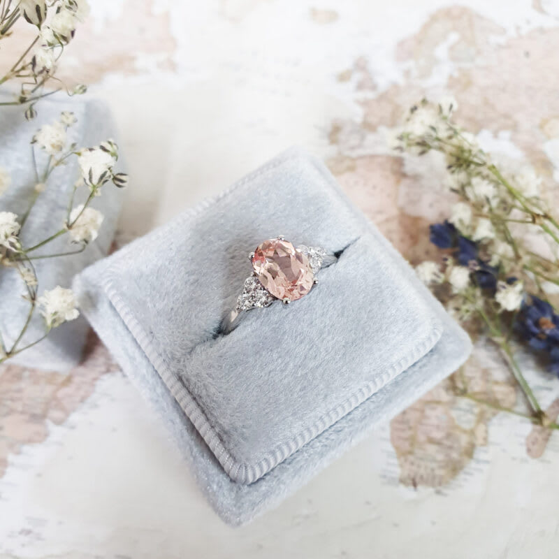 Oval champagne sapphire and diamond engagement ring — 2