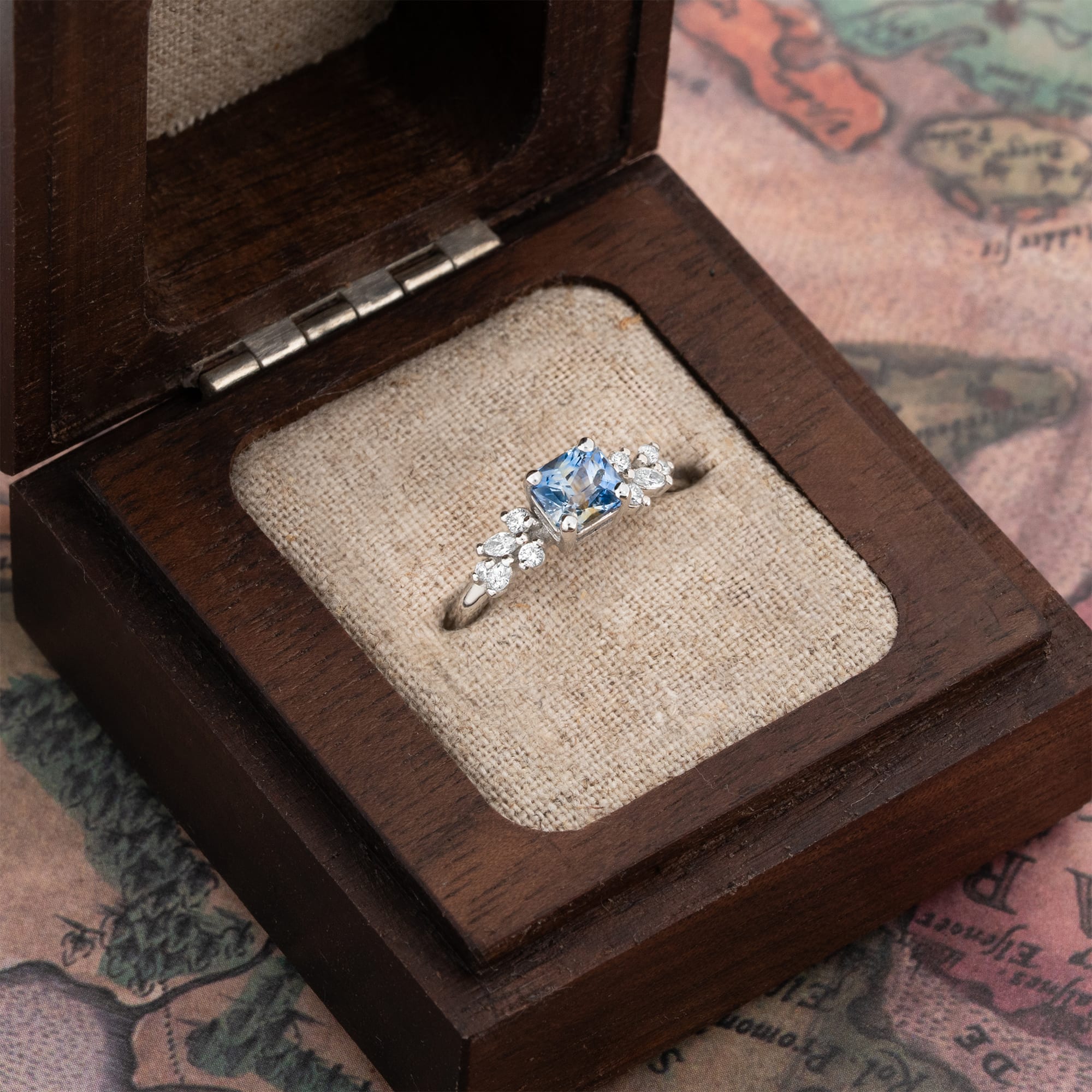 Square radiant cut icy blue sapphire and diamond ring — 3
