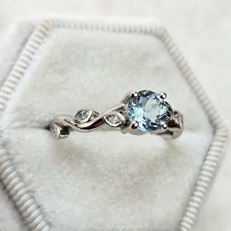 Aquamarine and diamond floral ring — 4