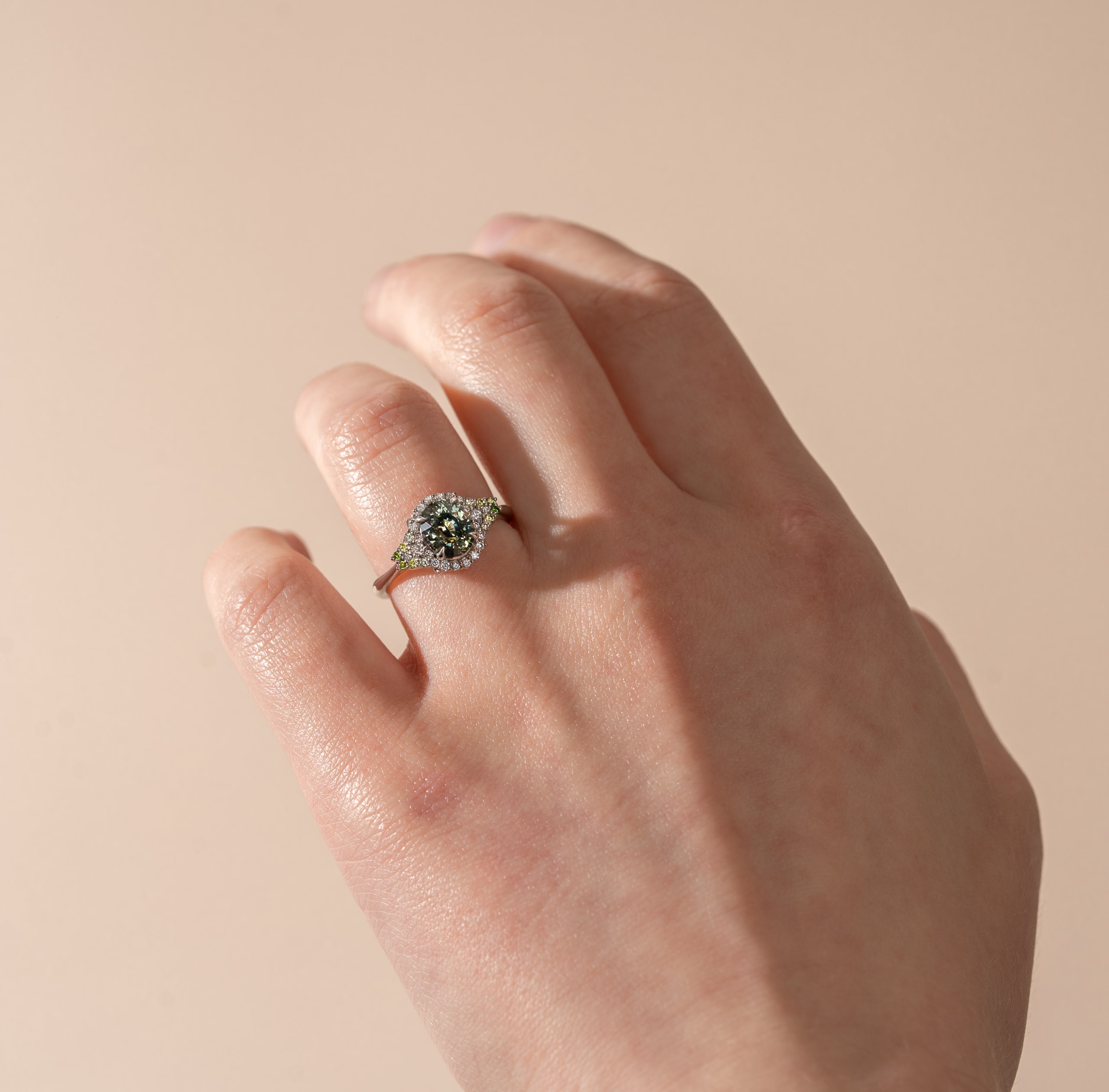 'Aspira' Green sapphire and diamond cluster ring — 5