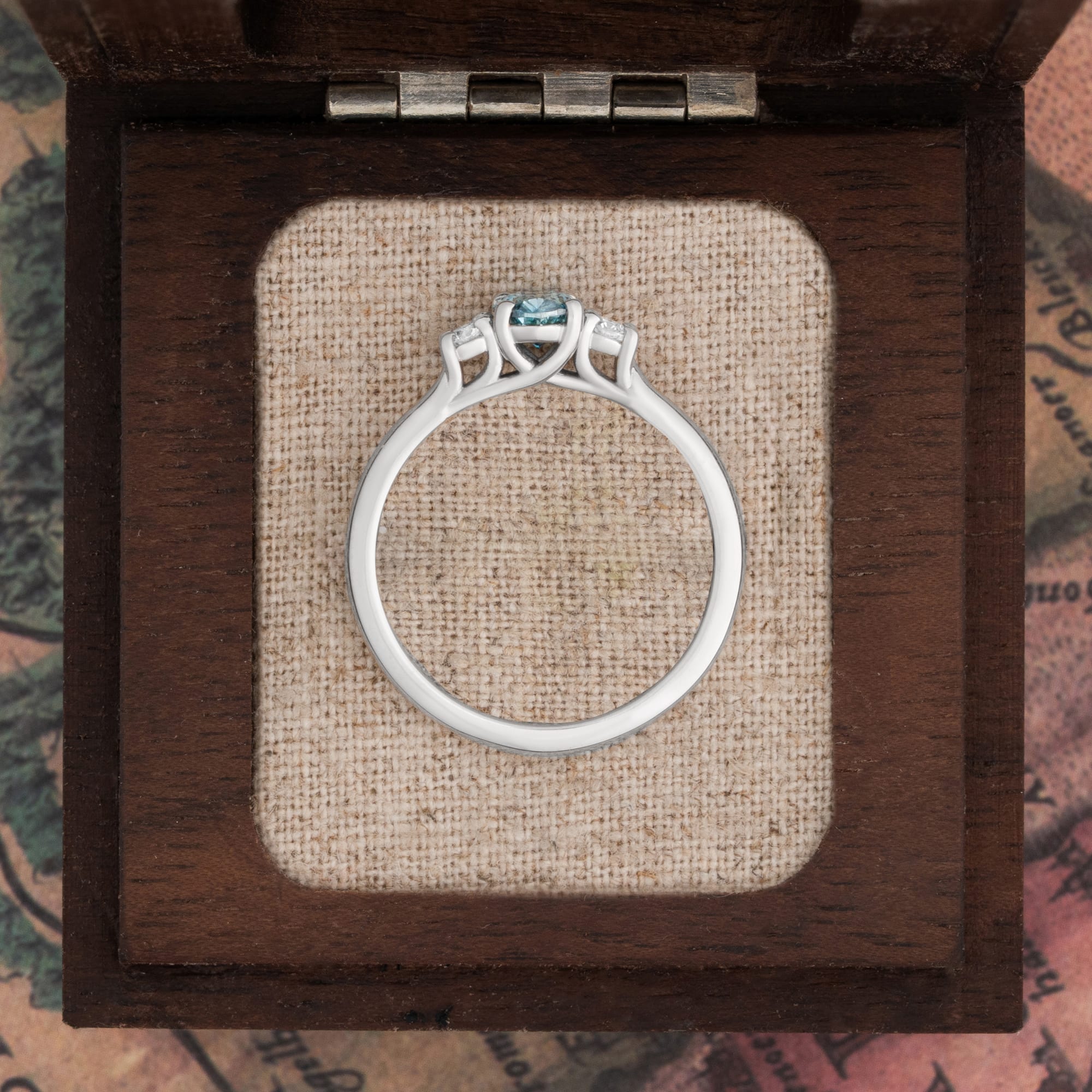 'Emmeline' Blue lab grown diamond trilogy ring — 3