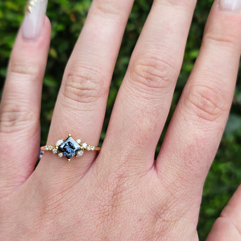 Princess cut midnight moissanite and diamond engagement ring — 2