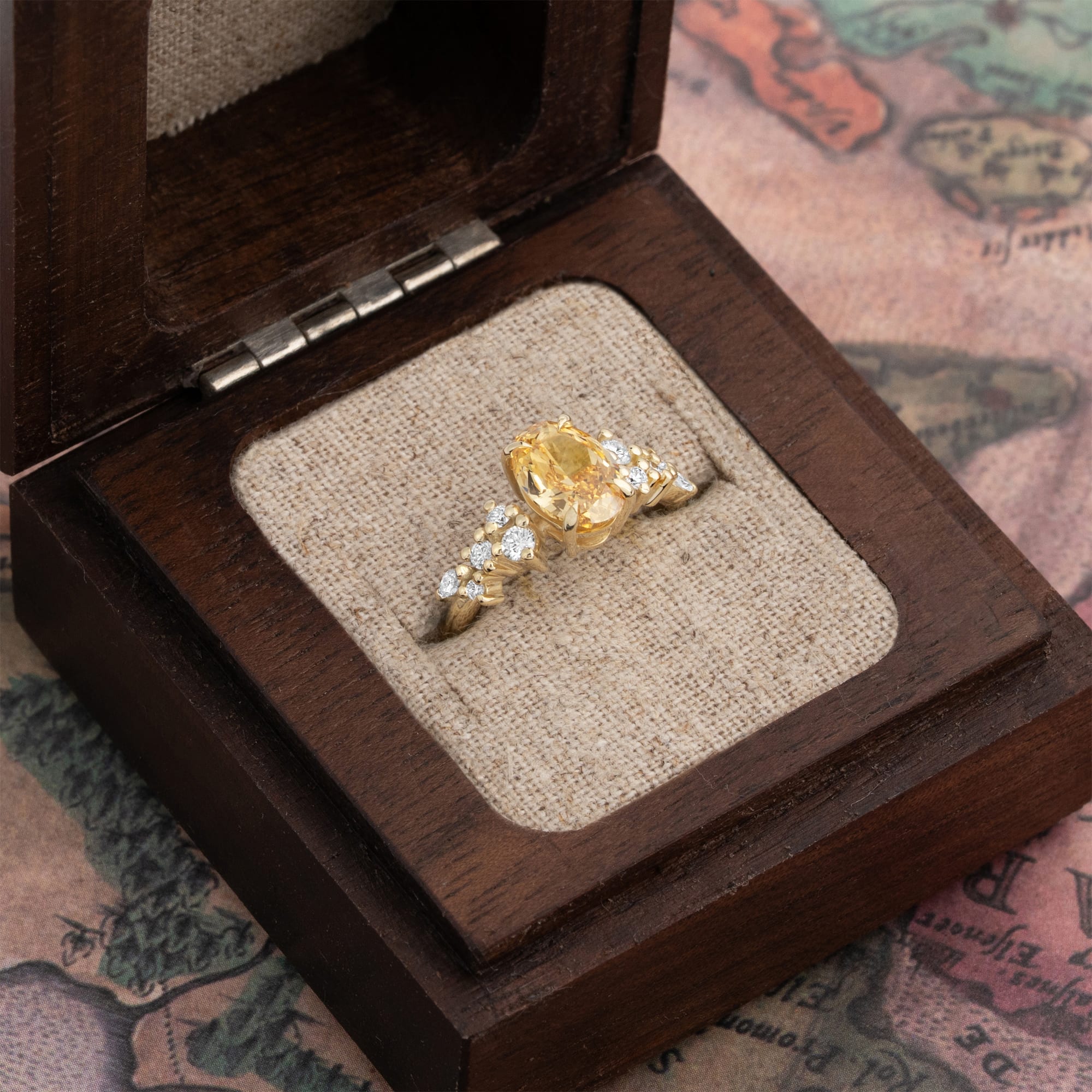 Oval lab grown yellow diamond floral ring — 2