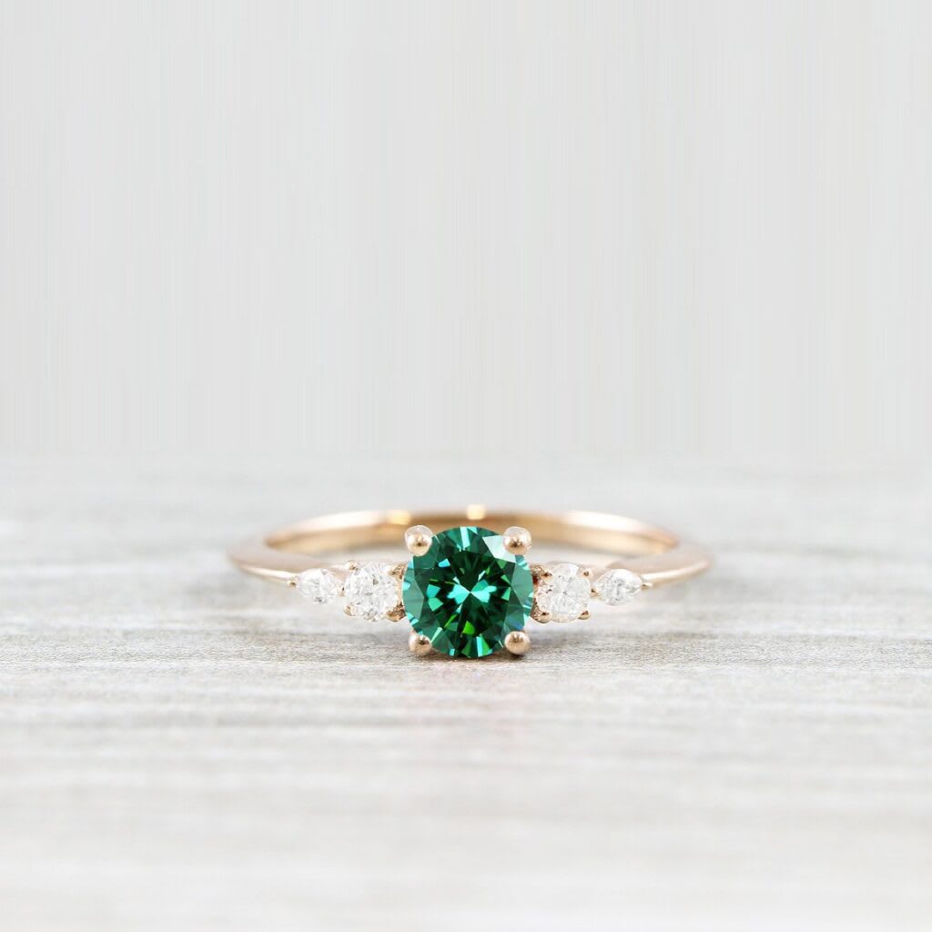 'Arlet' Teal green moissanite engagement ring 