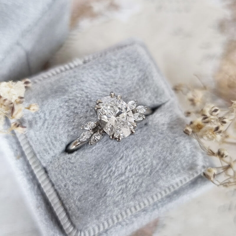 Lab grown diamond floral engagement ring handmade in platinum — 4