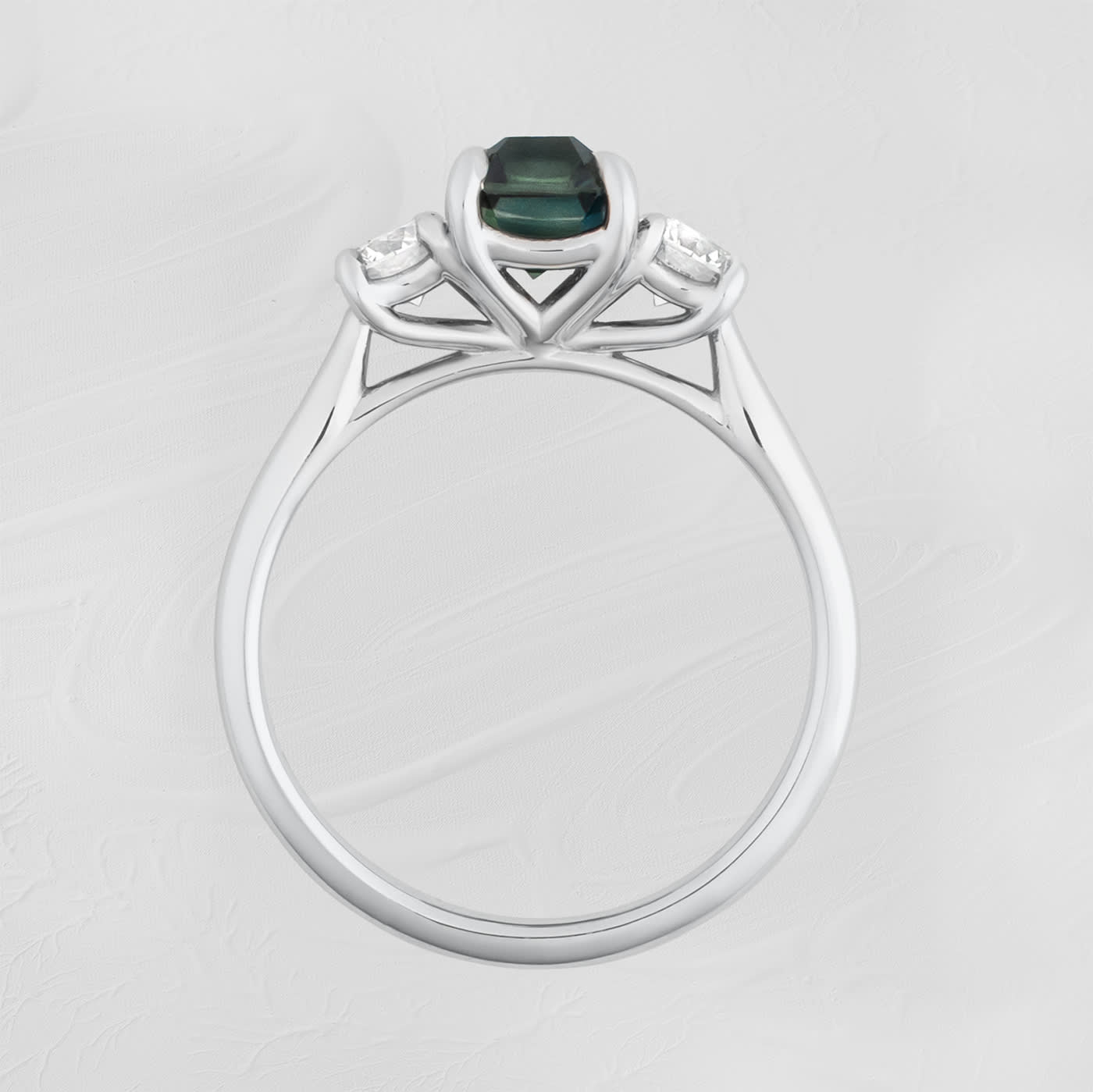 Emerald cut teal sapphire and diamond ring — 3