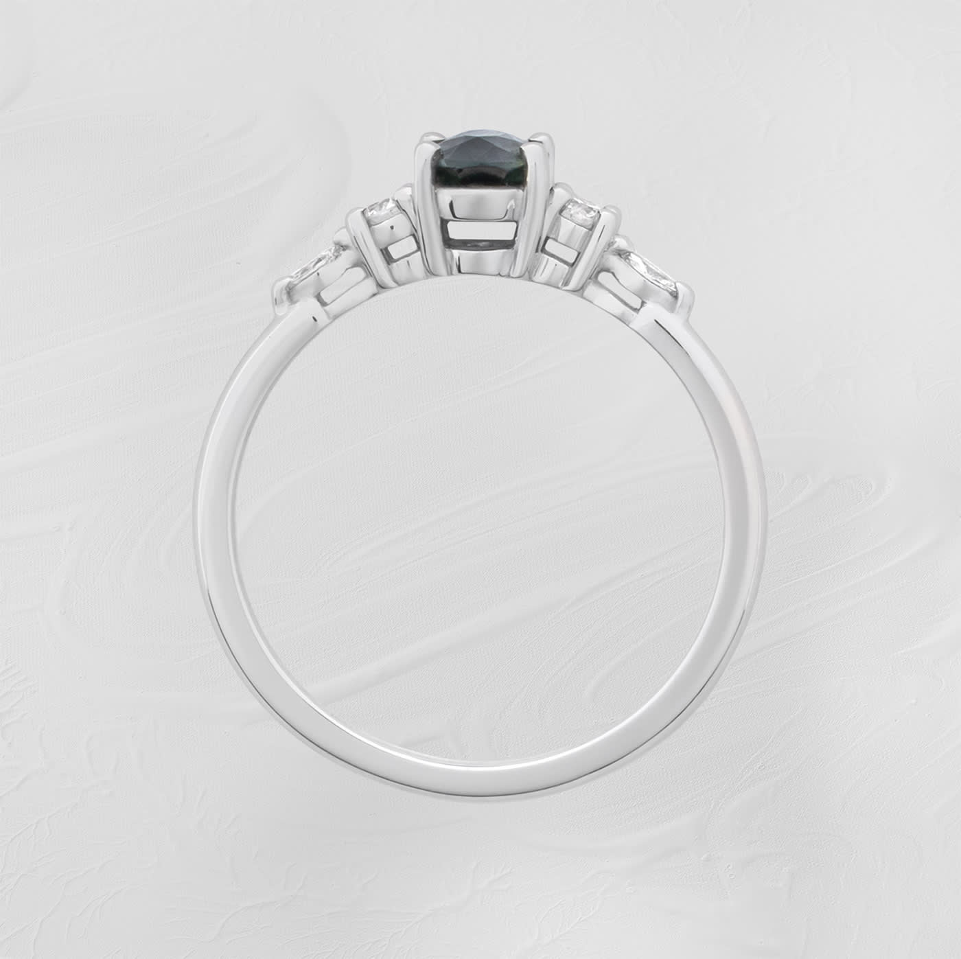 Deep teal sapphire and diamond ring — 2