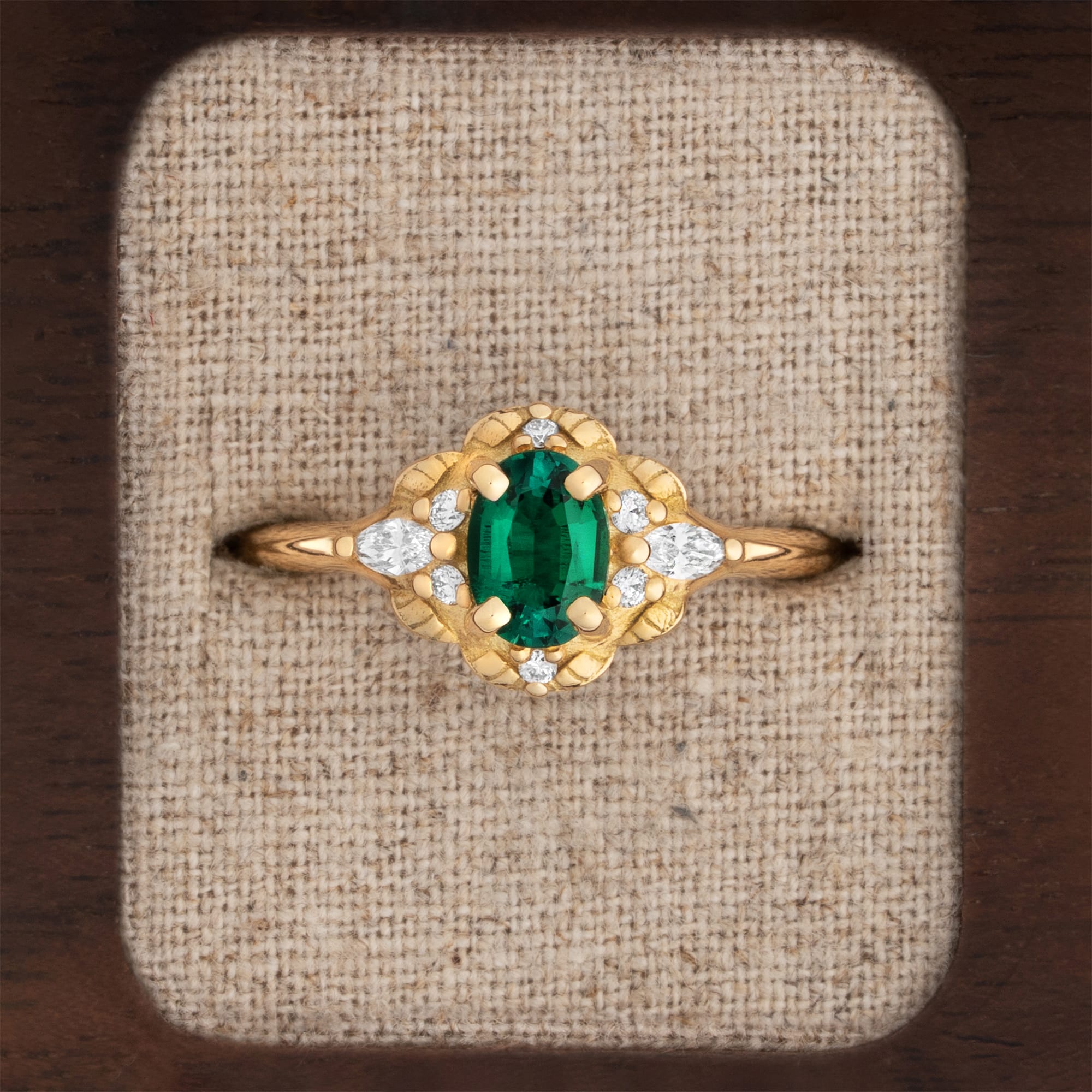 'Rosette' lab emerald and diamond ring