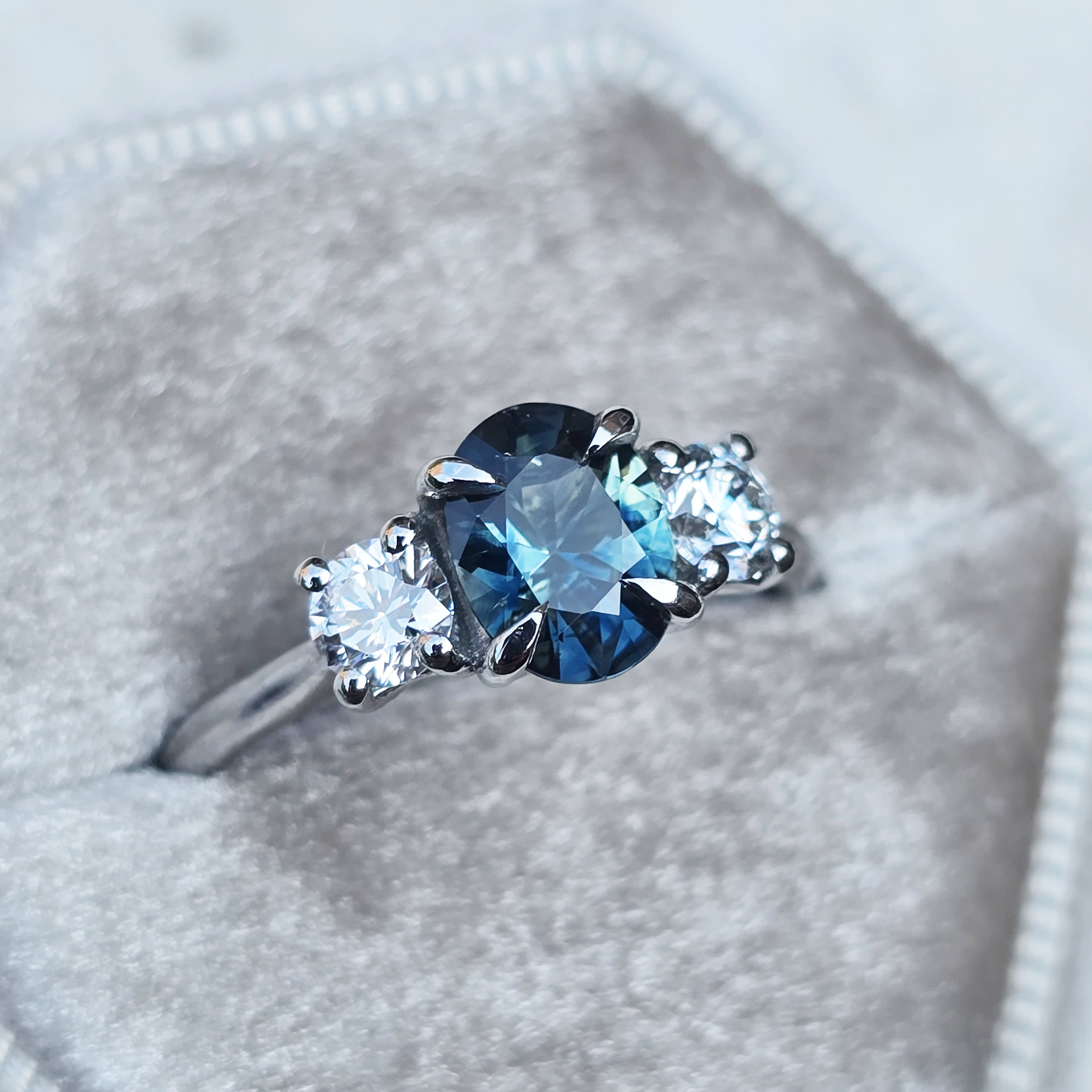 Precision cut Australian sapphire and diamond ring — 3