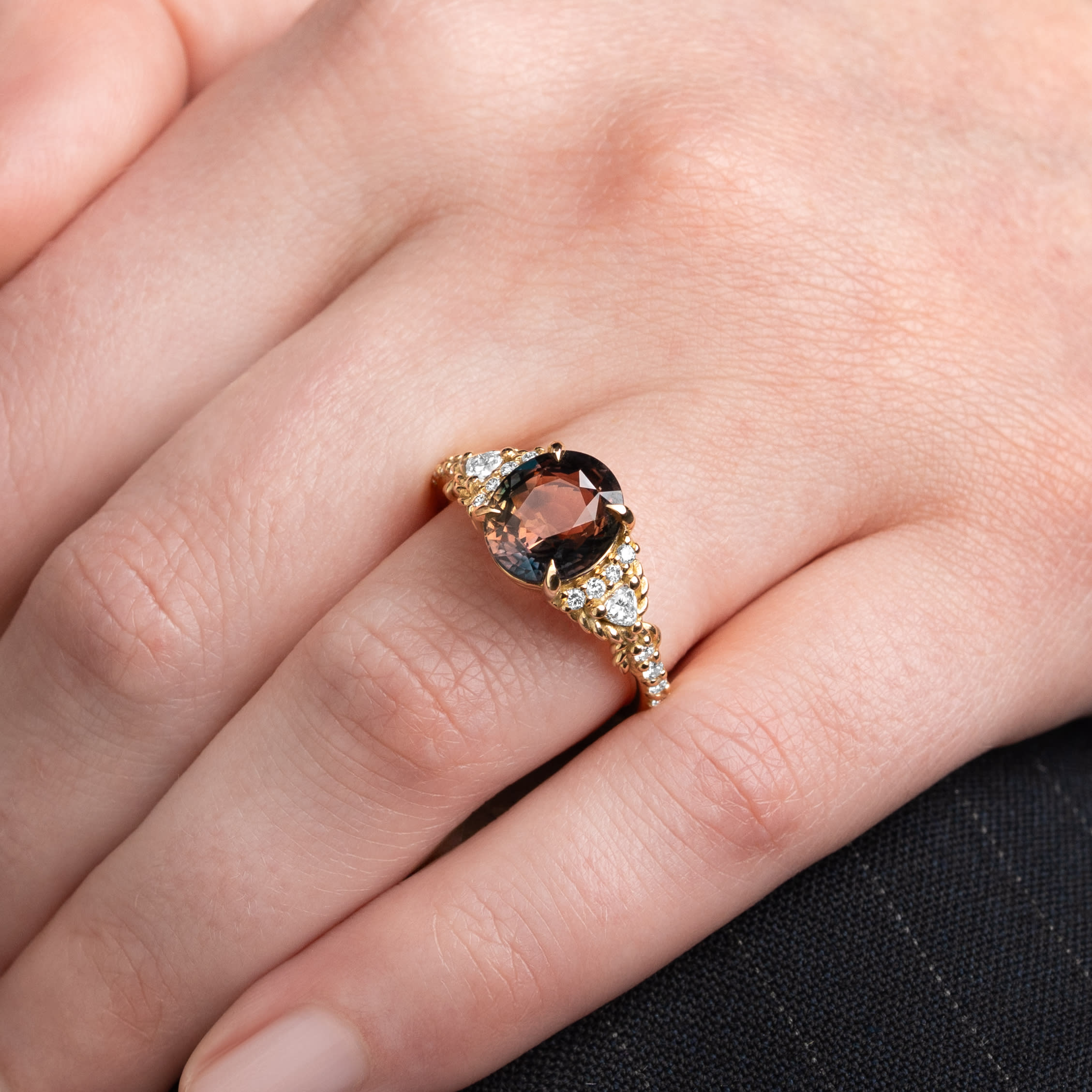 'The Siren' Bi colour orange and brown sapphire and diamond ring  — 4