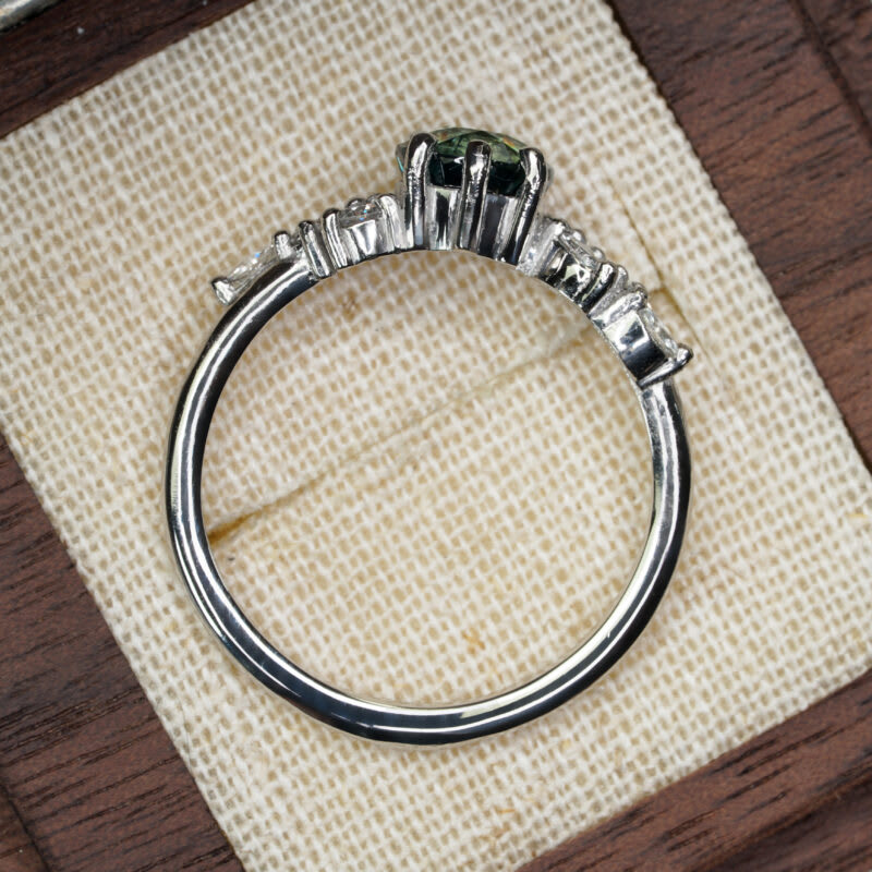 Round teal sapphire and diamond cluster ring — 3