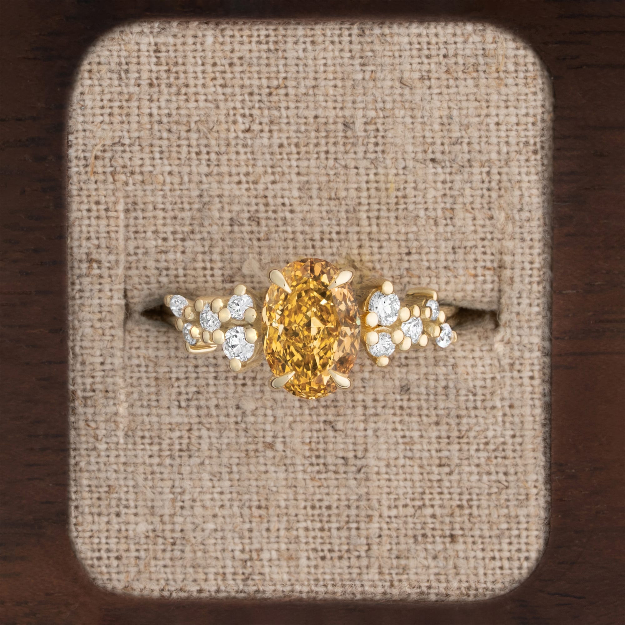 Oval lab grown yellow diamond floral ring — 1