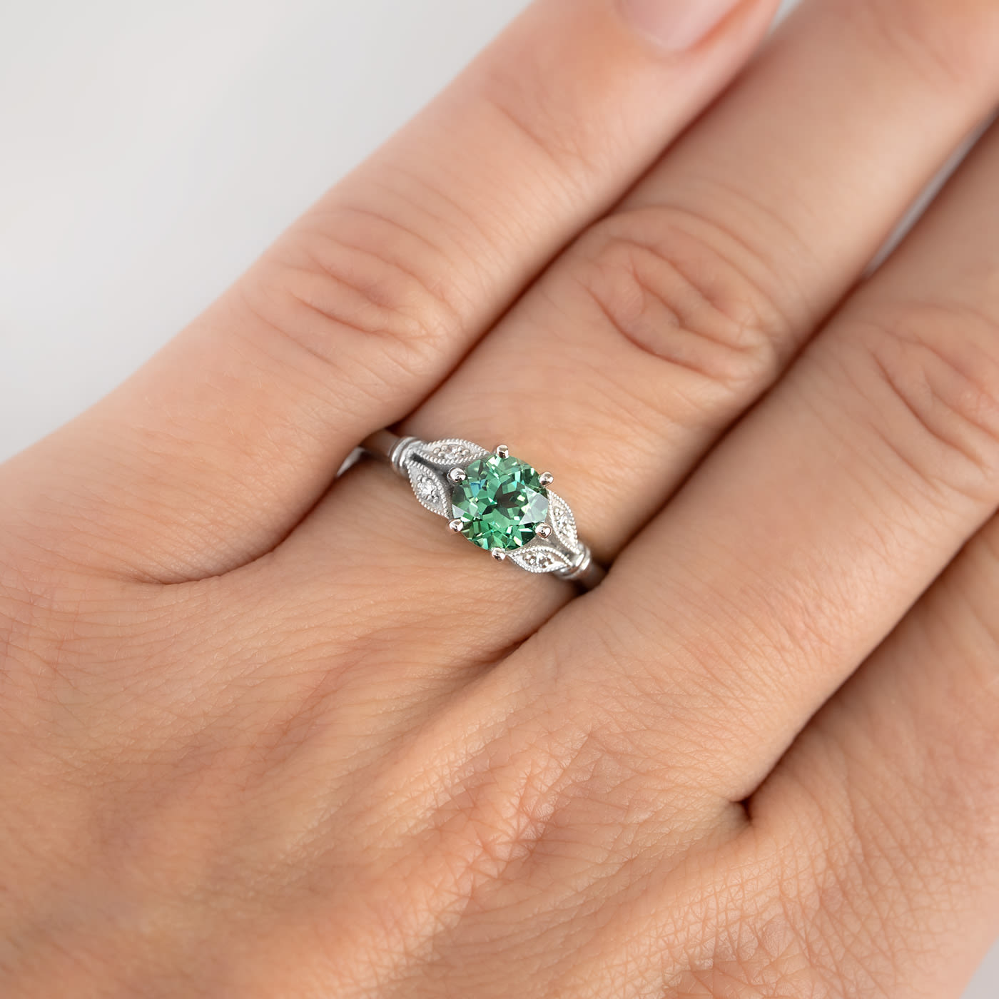 Lab grown green sapphire and diamond ring — 2
