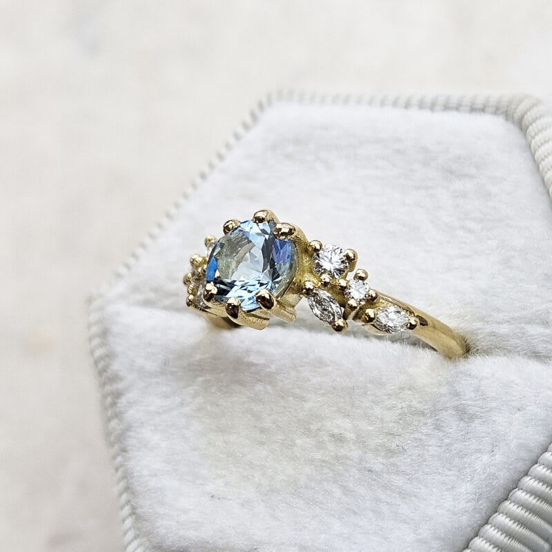 Aquamarine and diamond floral ring - alternate view