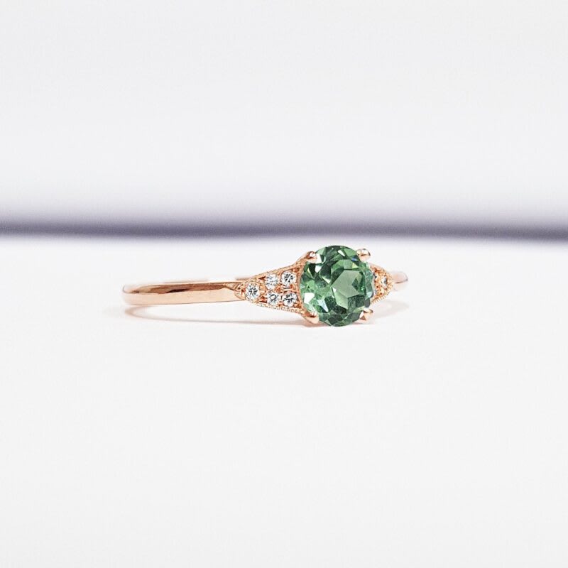 "The Victoria" - Green sapphire and diamond engagement ring  - alternate view
