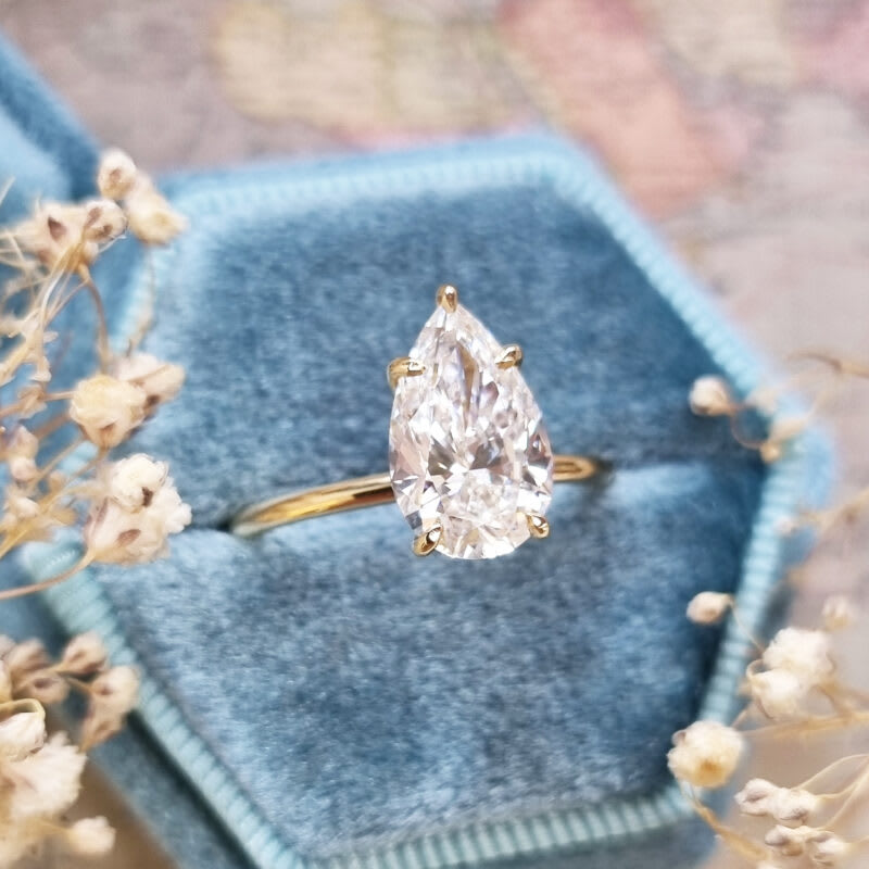 Pear cut lab grown diamond solitaire ring - alternate view