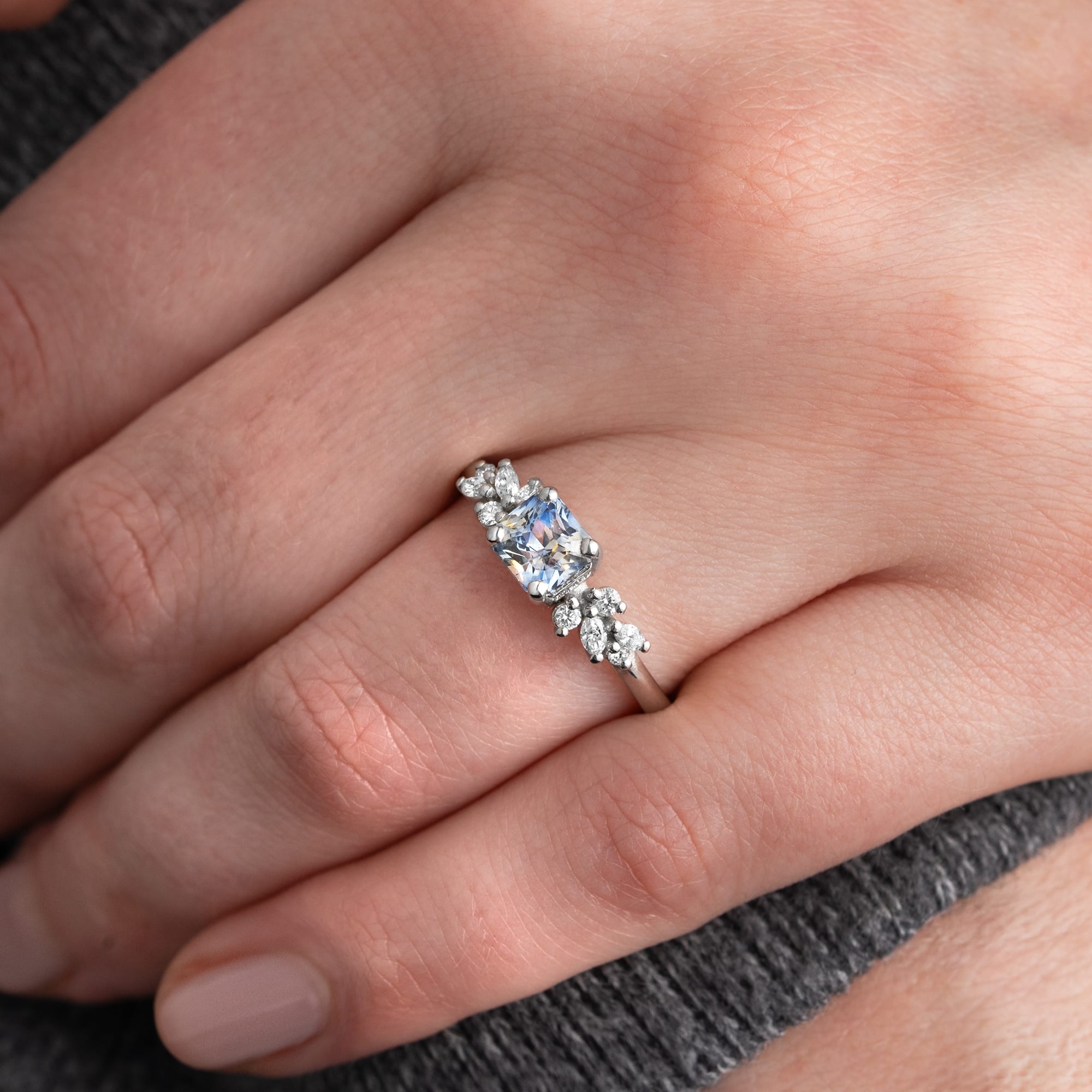 Square radiant cut icy blue sapphire and diamond ring — 4