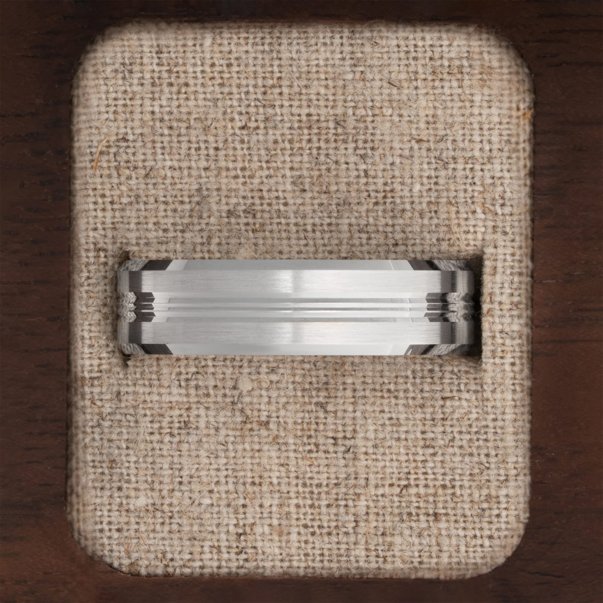 Diamond cut railroad wedding band — 2
