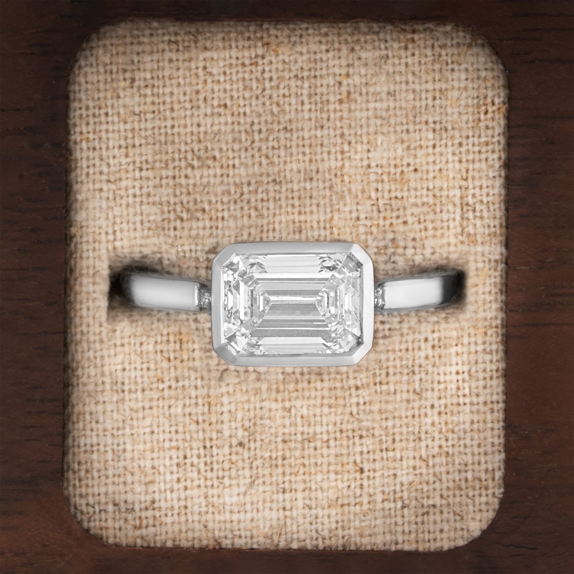 'The Journey' Emerald cut lab diamond bezel ring 