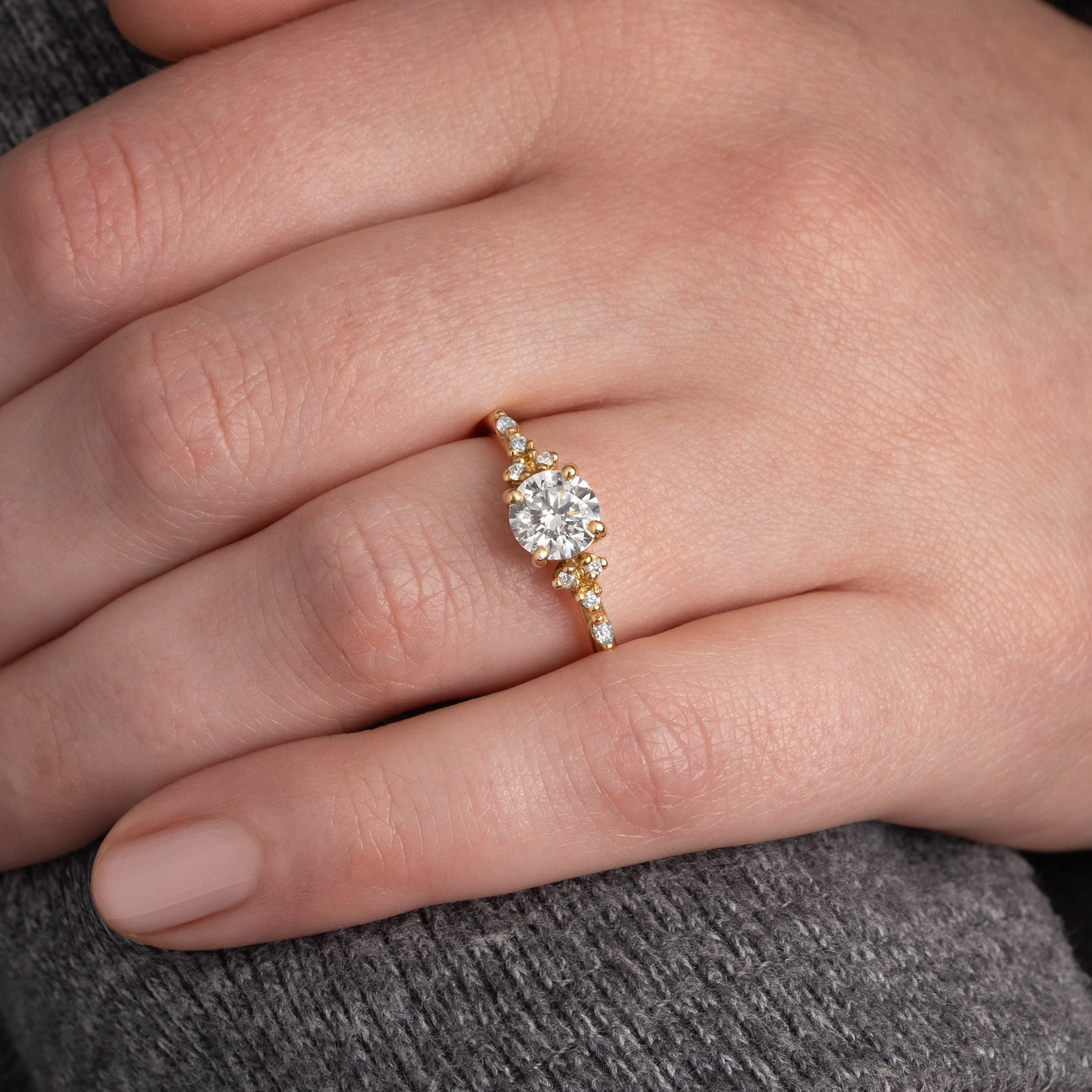 Lab grown diamond floral engagement ring handmade in 18ct yellow gold — 4