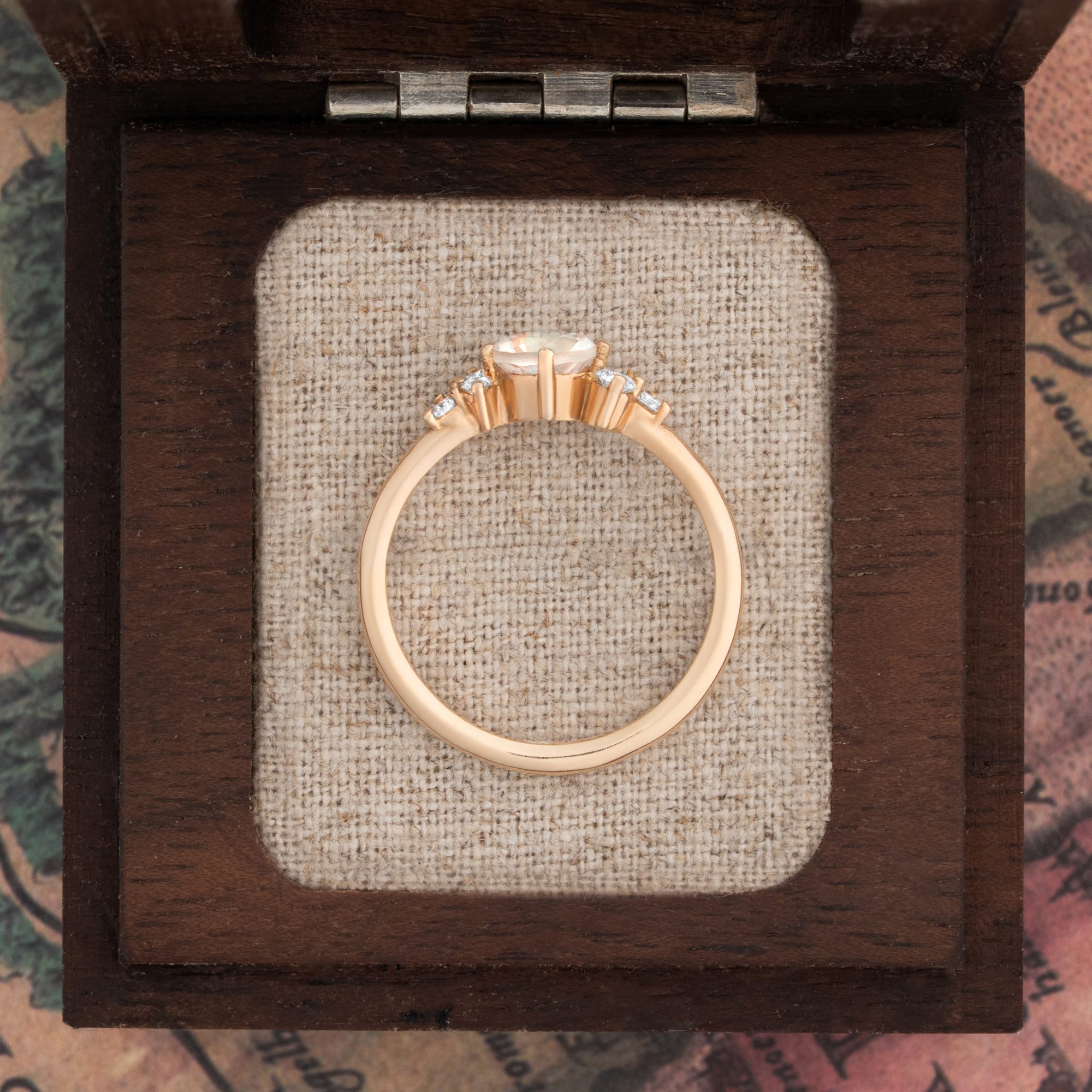 Moonstone and diamond cluster engagement ring — 2