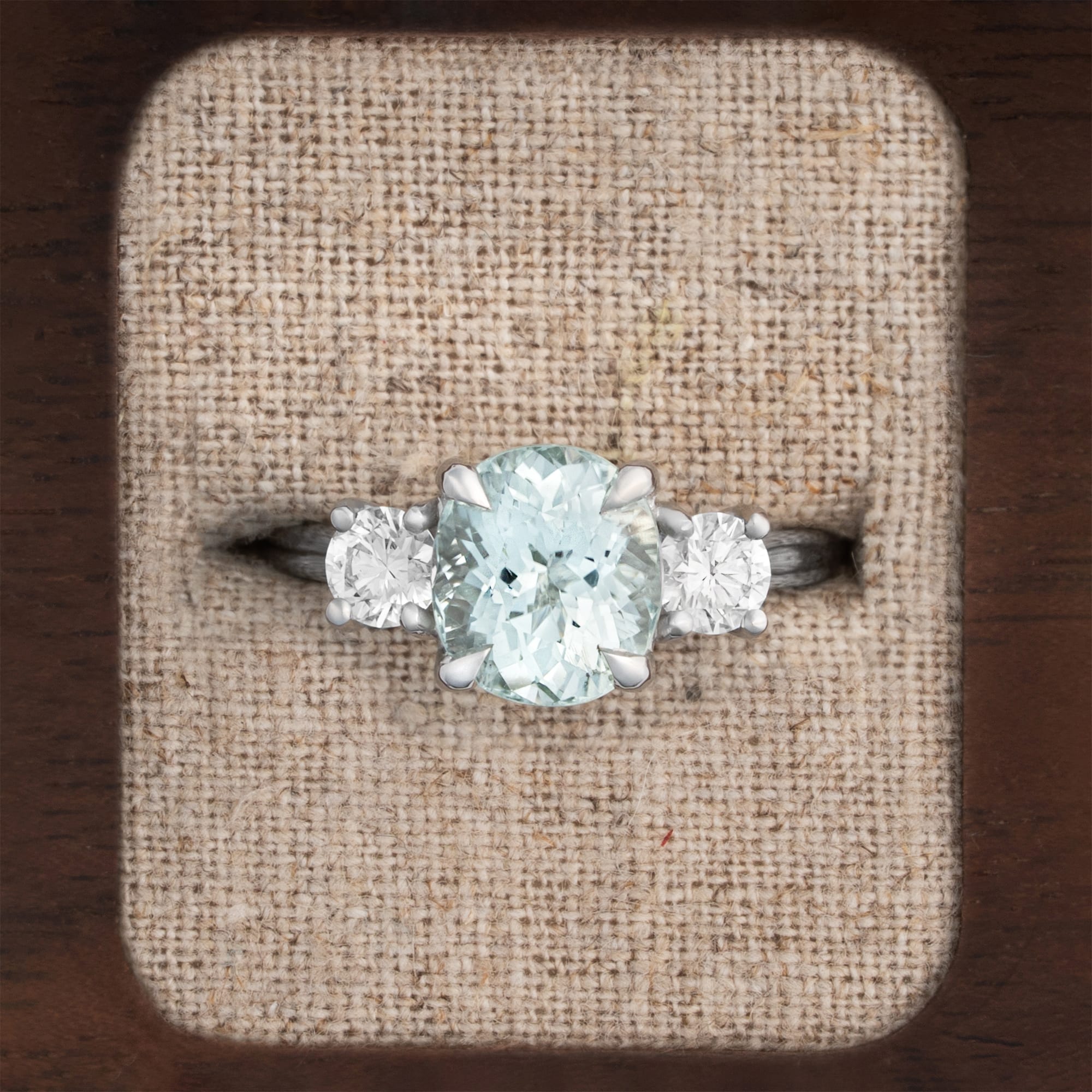 Icy blue tourmaline and diamond trilogy ring — 1