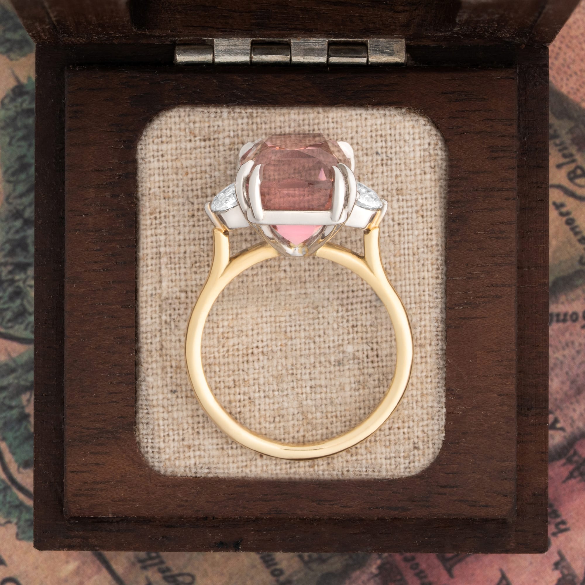 Bi colour cushion cut tourmaline and half moon diamond ring — 4